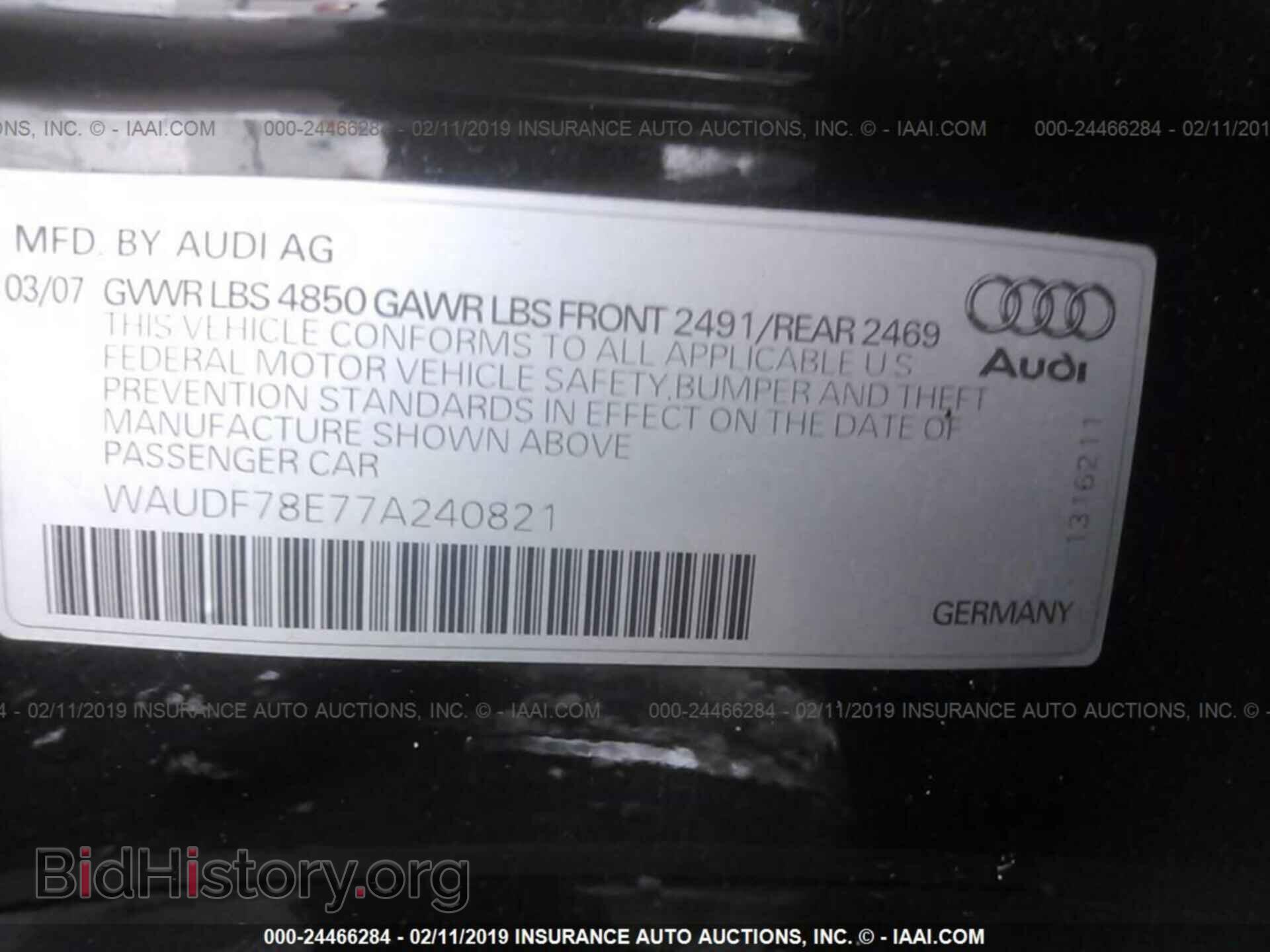 2007 AUDI A4 - VIN: WAUDF78E77A240821 - Фото 9