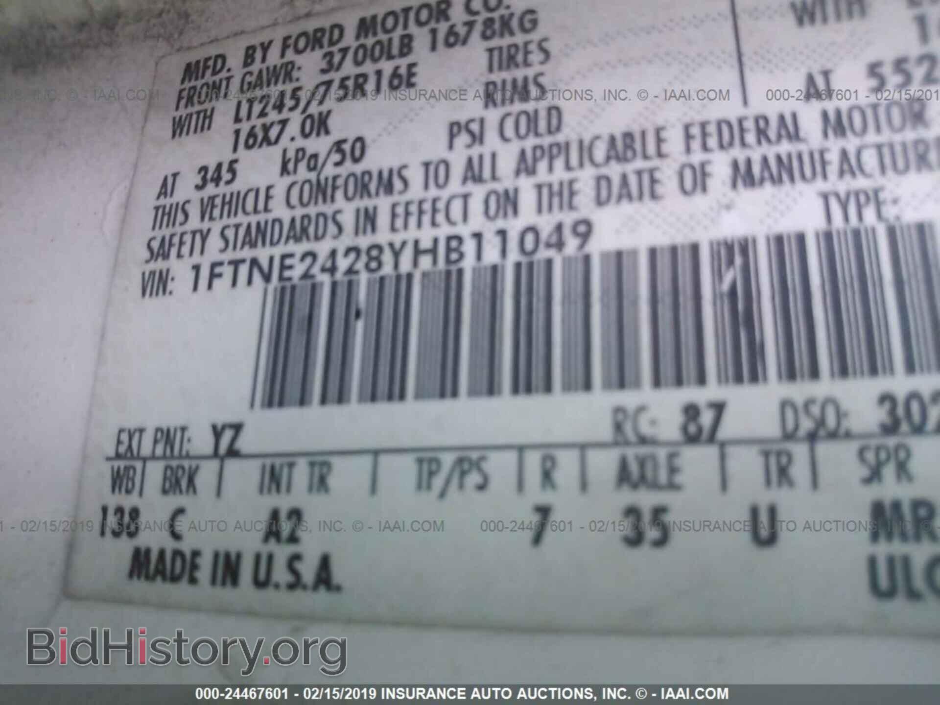 2000 FORD ECONOLINE - VIN: 1FTNE2428YHB11049 - Фото 9