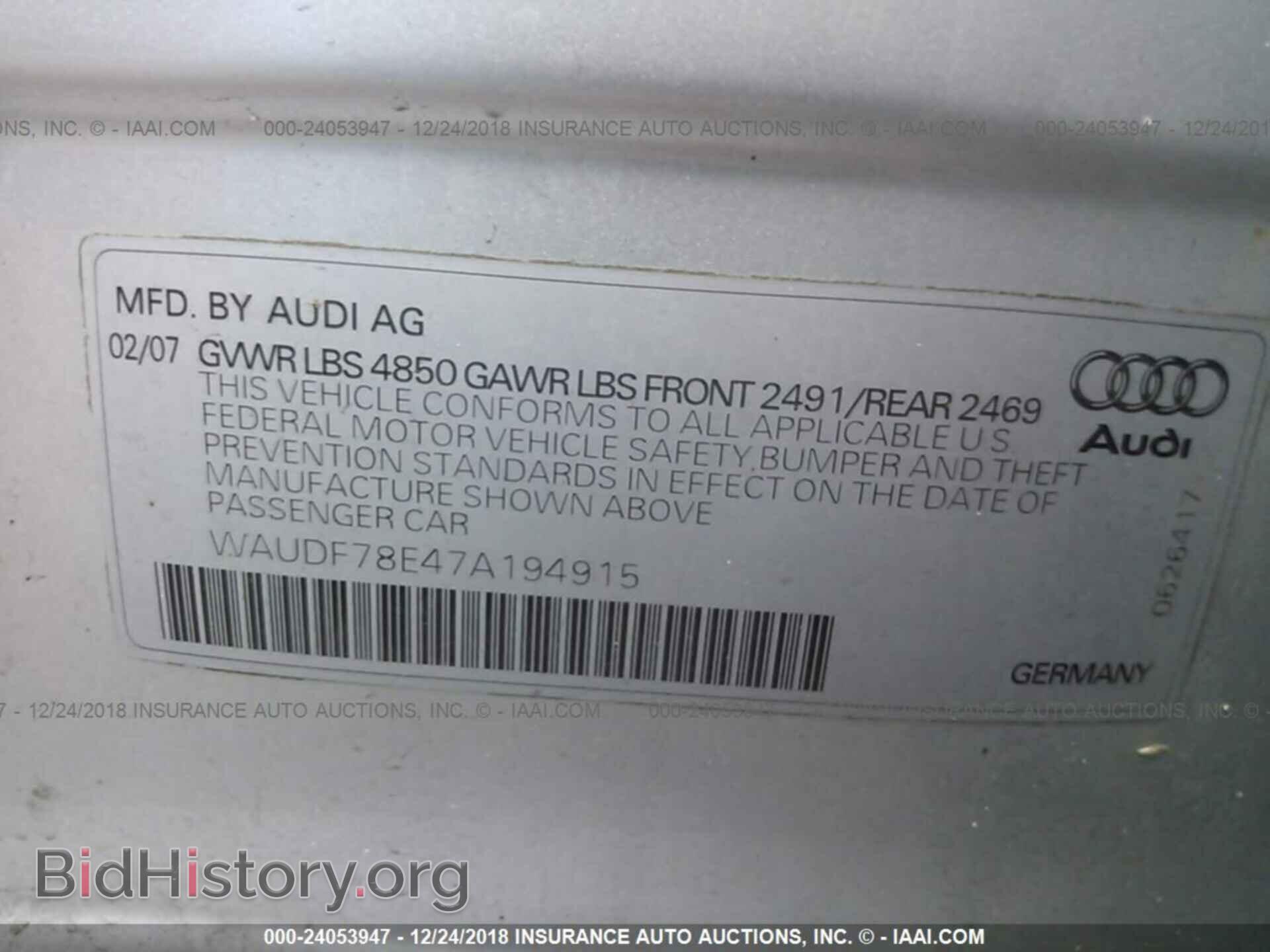2007 AUDI A4 - VIN: WAUDF78E47A194915 - Photo 9