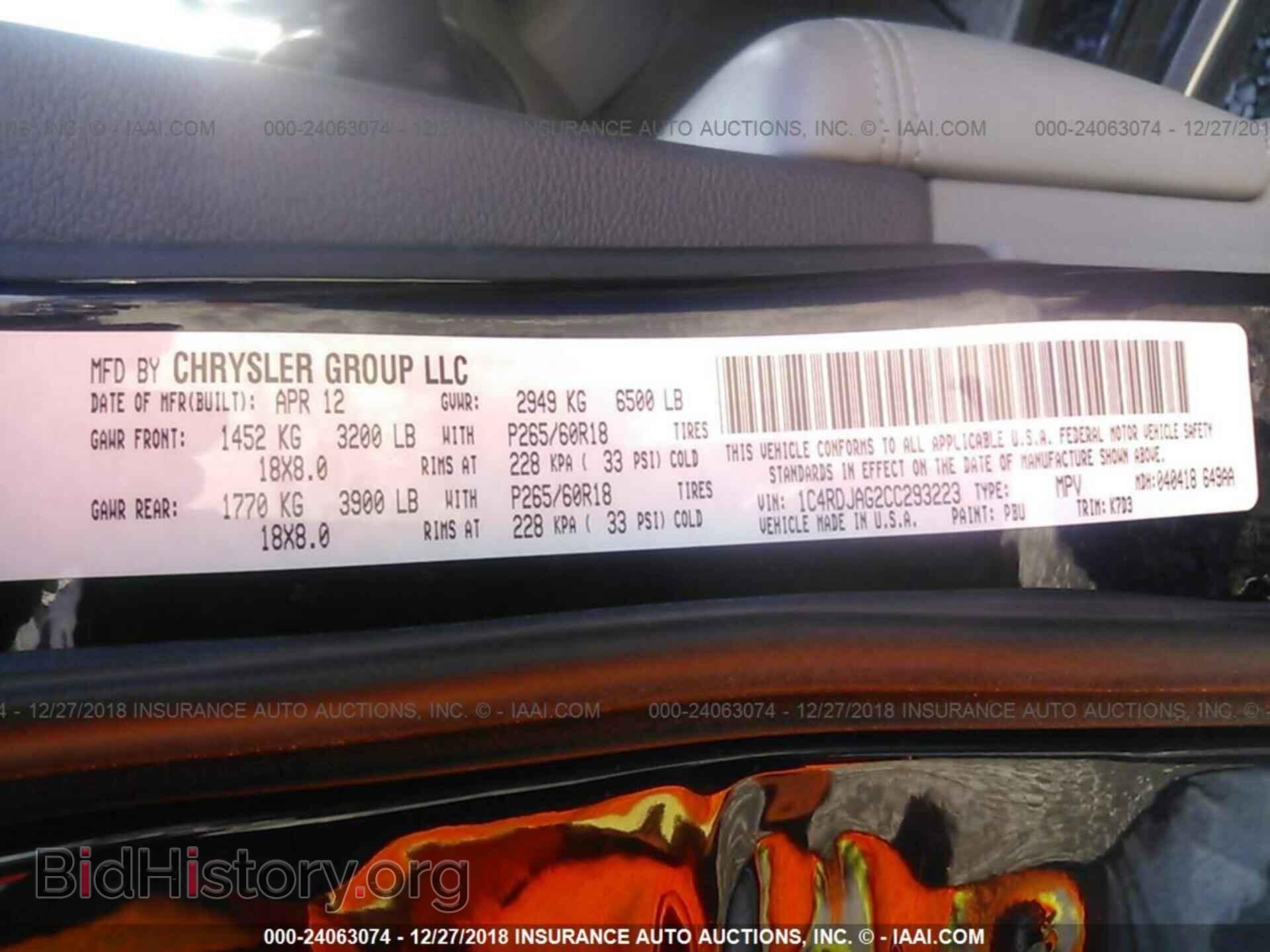 2012 DODGE DURANGO - VIN: 1C4RDJAG2CC293223 - Photo 9