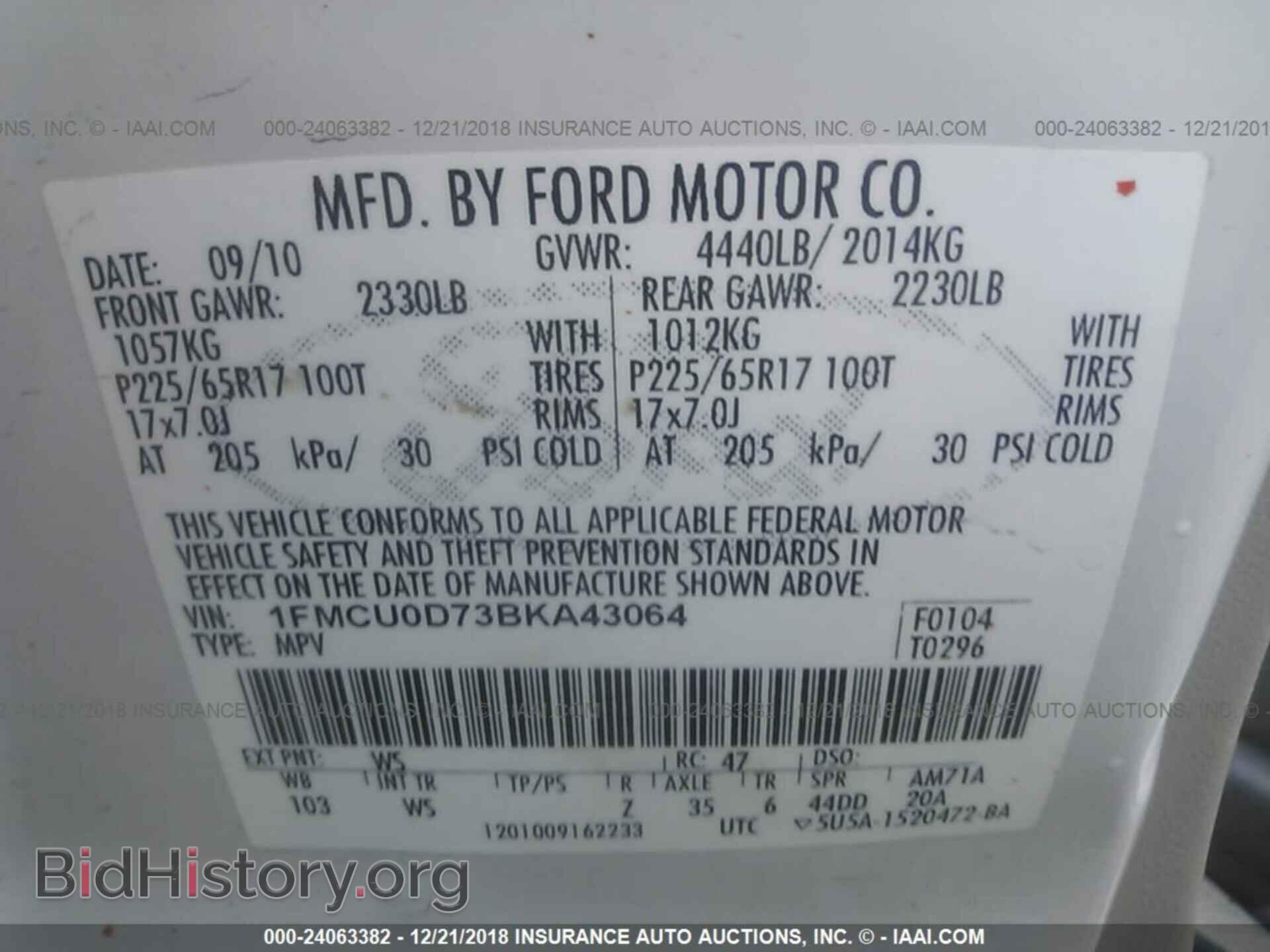 2011 FORD ESCAPE - VIN: 1FMCU0D73BKA43064 - Photo 9