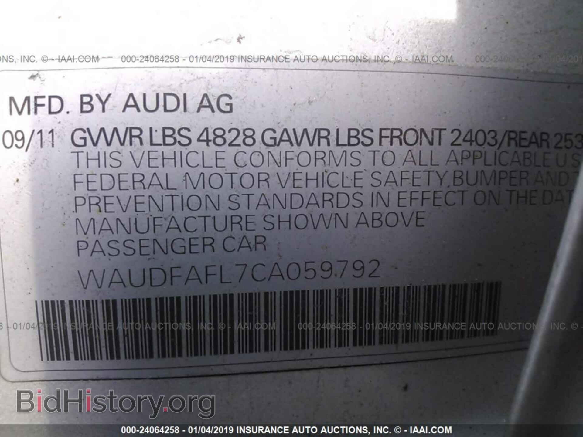 2012 AUDI A4 - VIN: WAUDFAFL7CA059792 - Фото 9