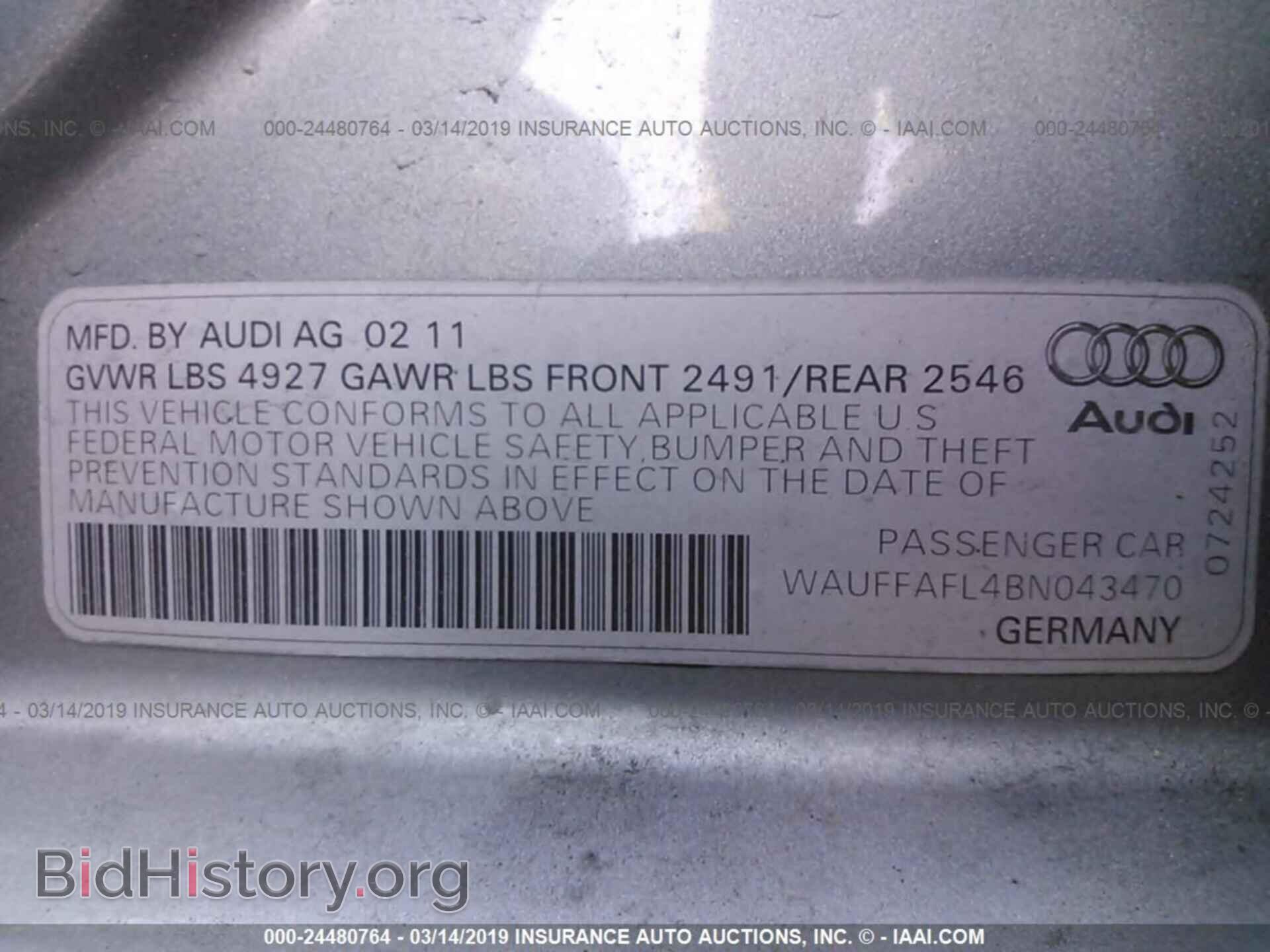 2011 AUDI A4 - VIN: WAUFFAFL4BN043470 - Фото 9