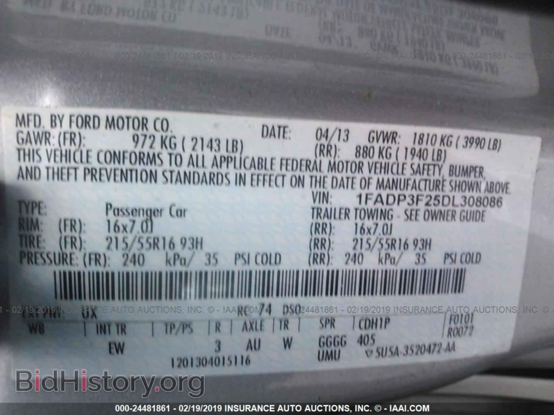 2013 FORD FOCUS - VIN: 1FADP3F25DL308086 - Фото 9
