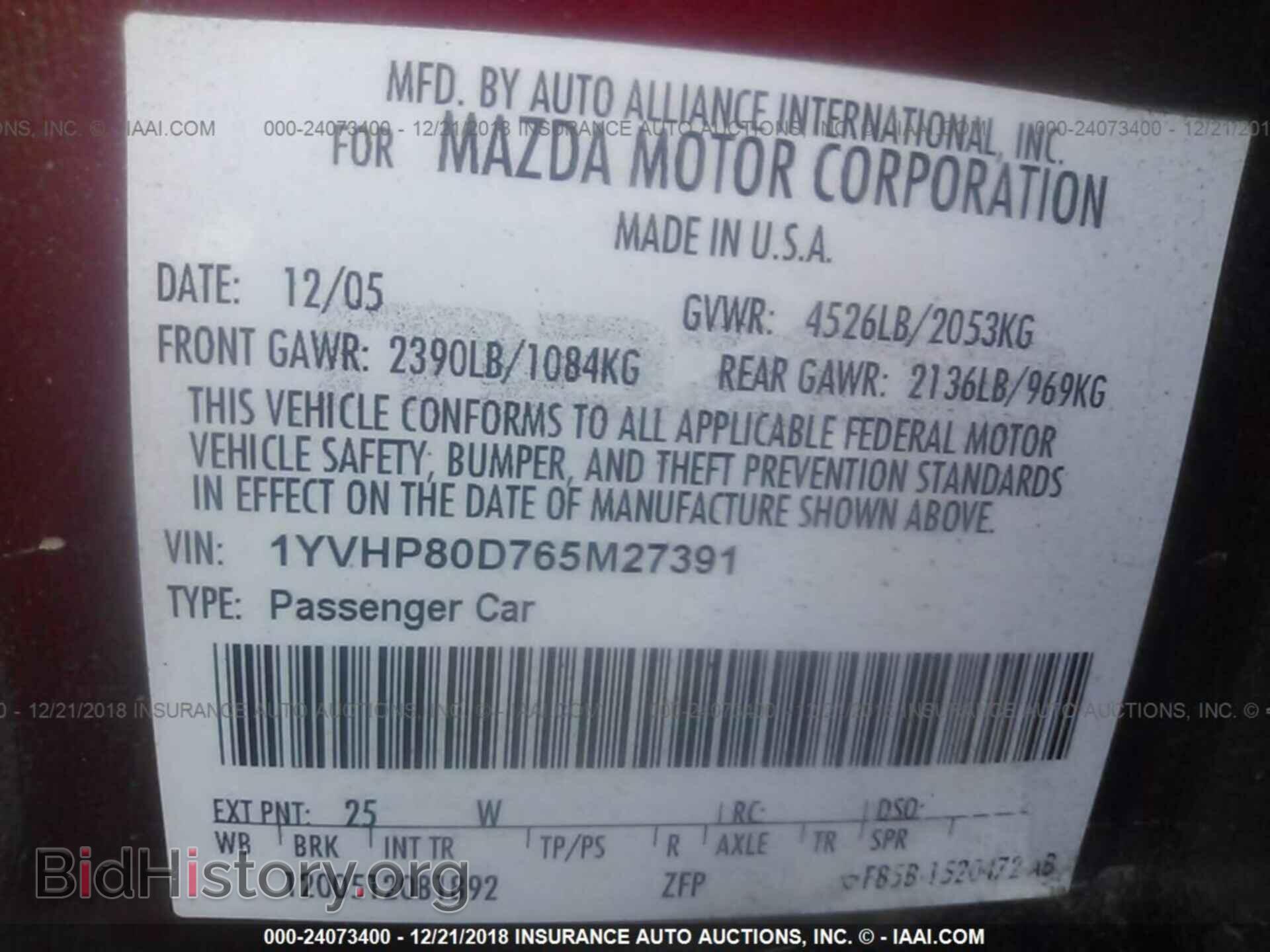 2006 MAZDA 6 - VIN: 1YVHP80D765M27391 - Photo 9