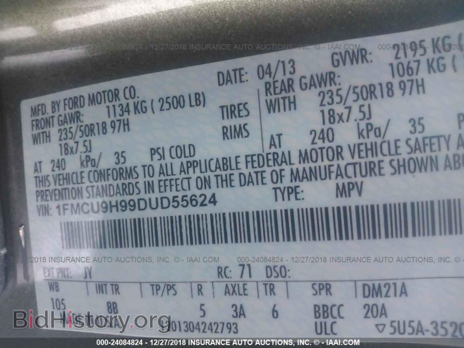 2013 FORD ESCAPE - VIN: 1FMCU9H99DUD55624 - Фото 9
