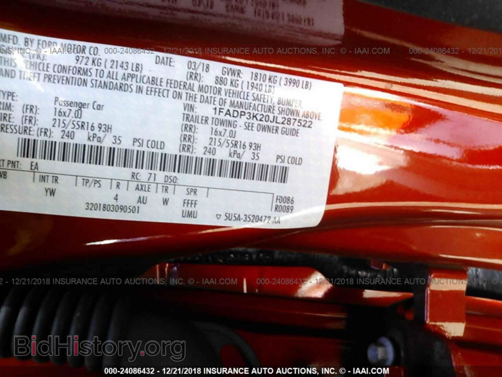 2018 FORD FOCUS - VIN: 1FADP3K20JL287522 - Фото 9