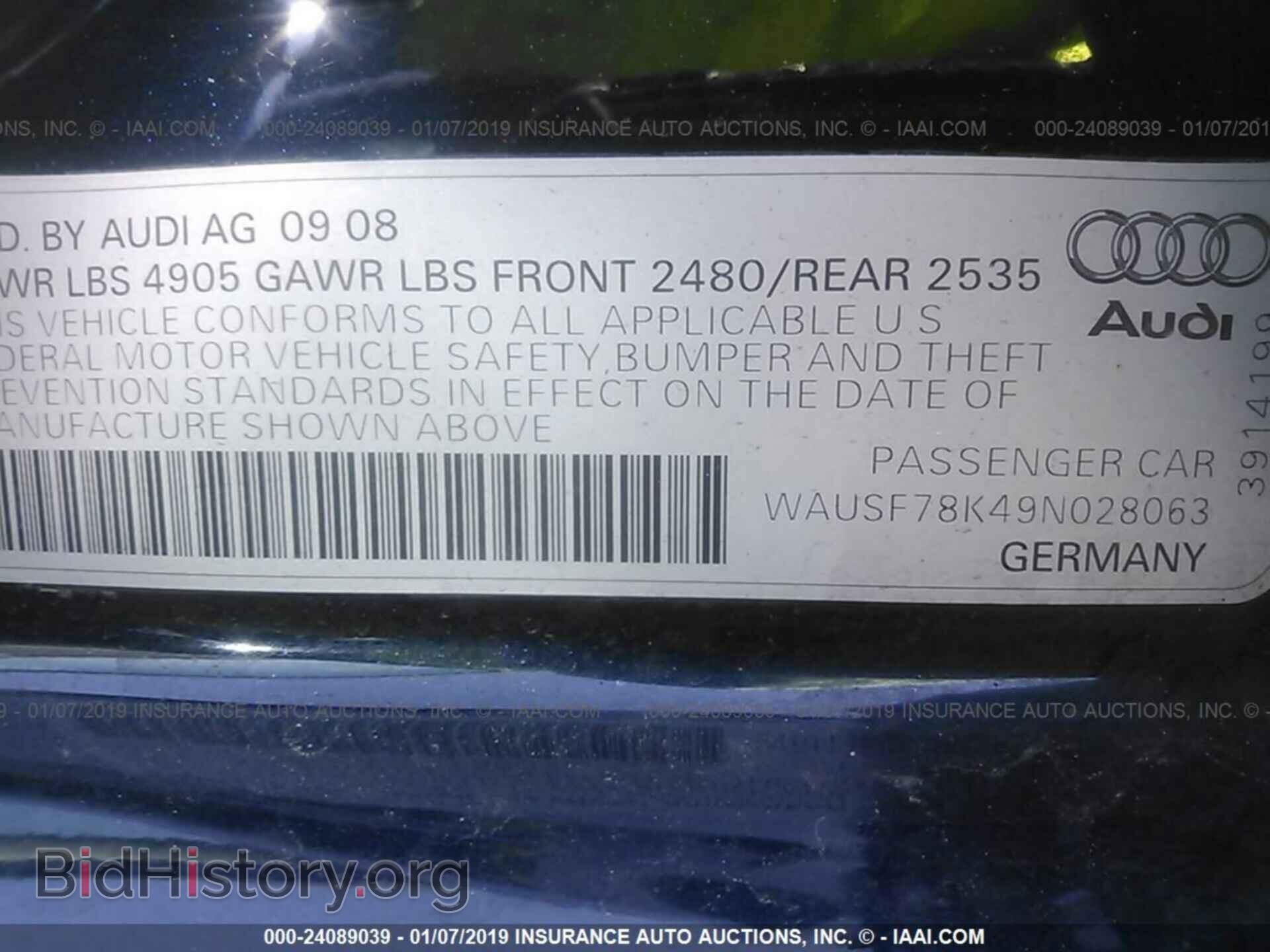 2009 AUDI A4 - VIN: WAUSF78K49N028063 - Фото 9