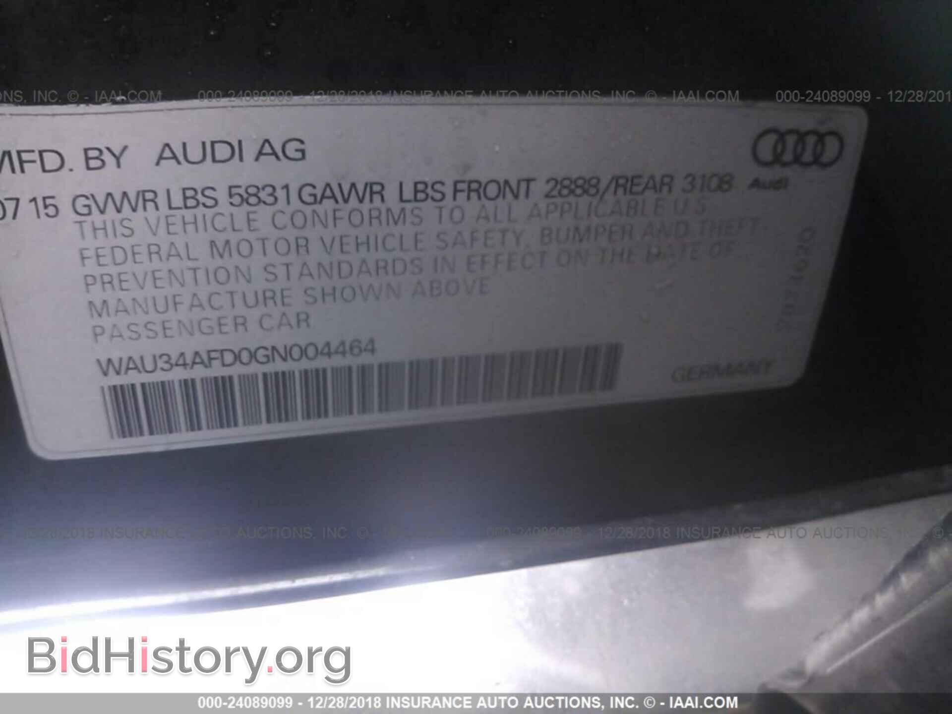 2016 AUDI A8 - VIN: WAU34AFD0GN004464 - Фото 9