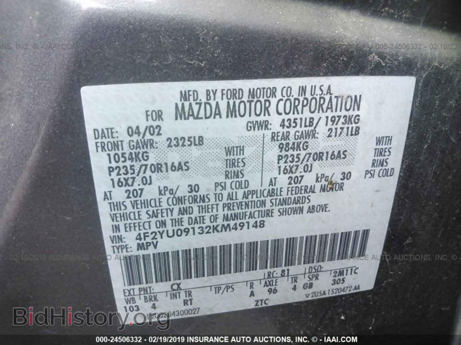 2002 MAZDA TRIBUTE - VIN: 4F2YU09132KM49148 - Photo 9