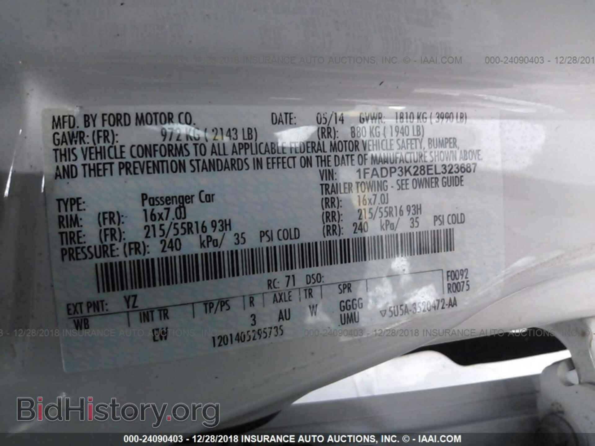 2014 FORD FOCUS - VIN: 1FADP3K28EL323687 - Фото 9