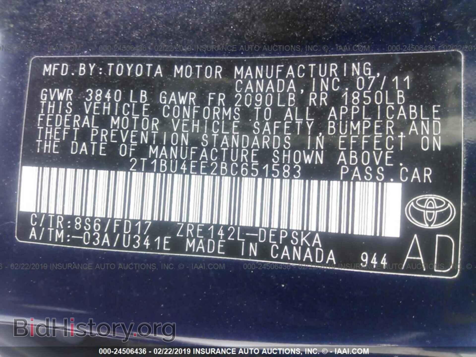 2011 TOYOTA COROLLA - VIN: 2T1BU4EE2BC651583 - Фото 9