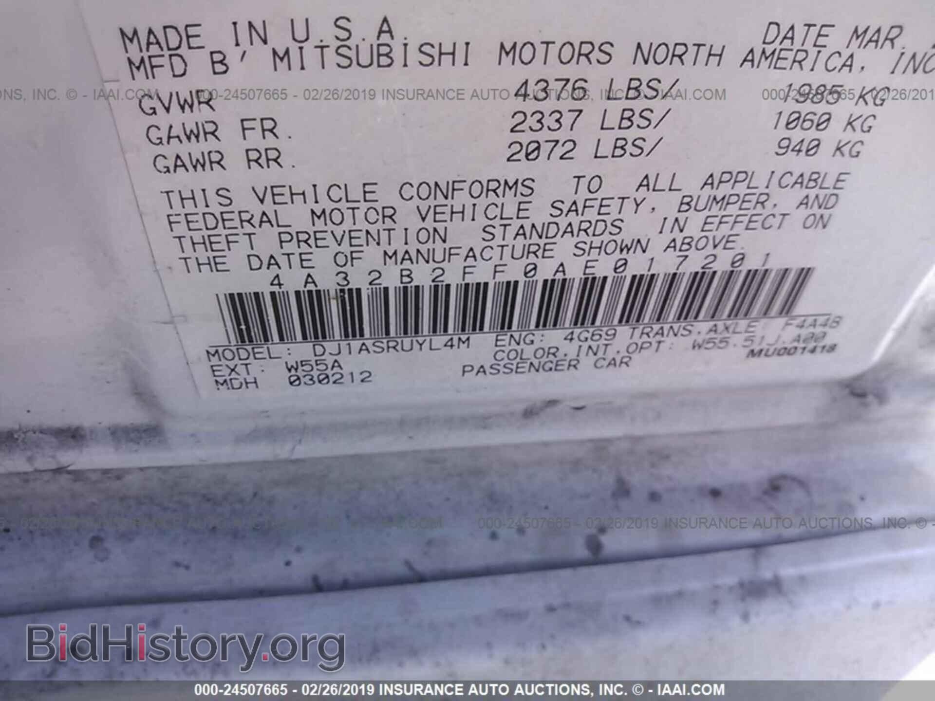 2010 MITSUBISHI GALANT - VIN: 4A32B2FF0AE017201 - Фото 9