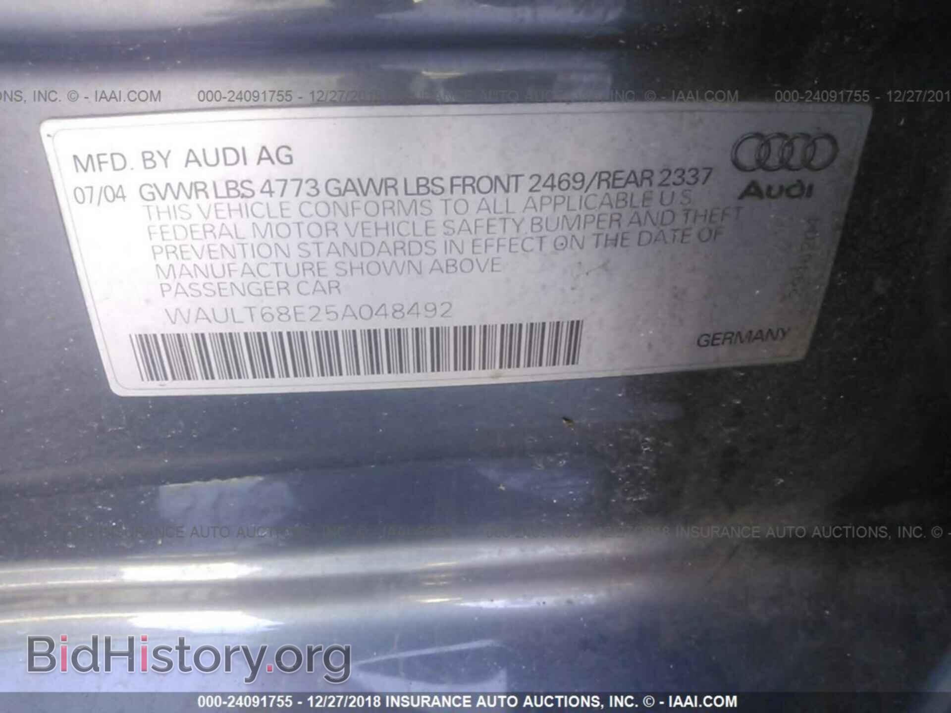 2005 AUDI A4 - VIN: WAULT68E25A048492 - Фото 9