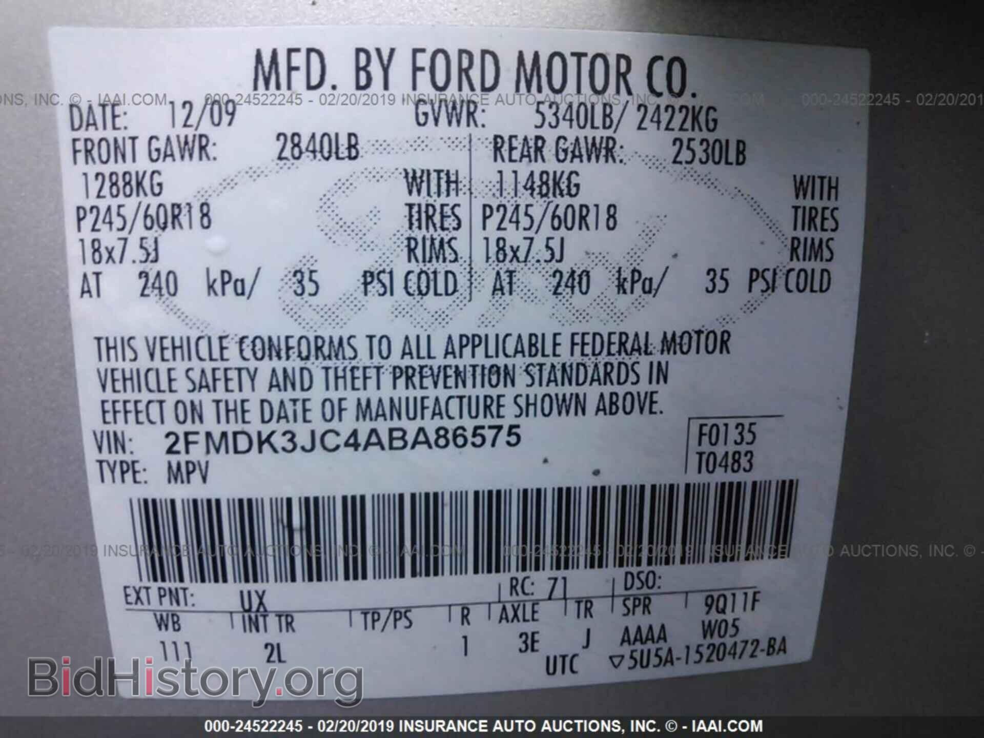 2010 FORD EDGE - VIN: 2FMDK3JC4ABA86575 - Фото 9