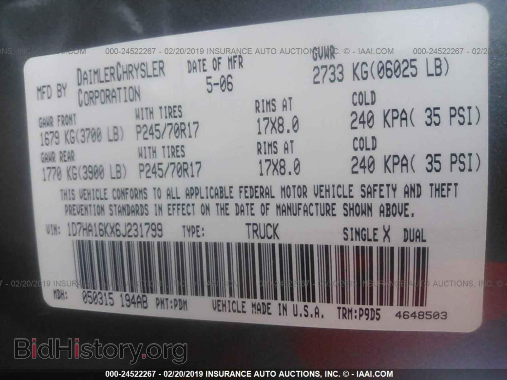 2006 DODGE RAM 1500 - VIN: 1D7HA16KX6J231799 - Фото 9