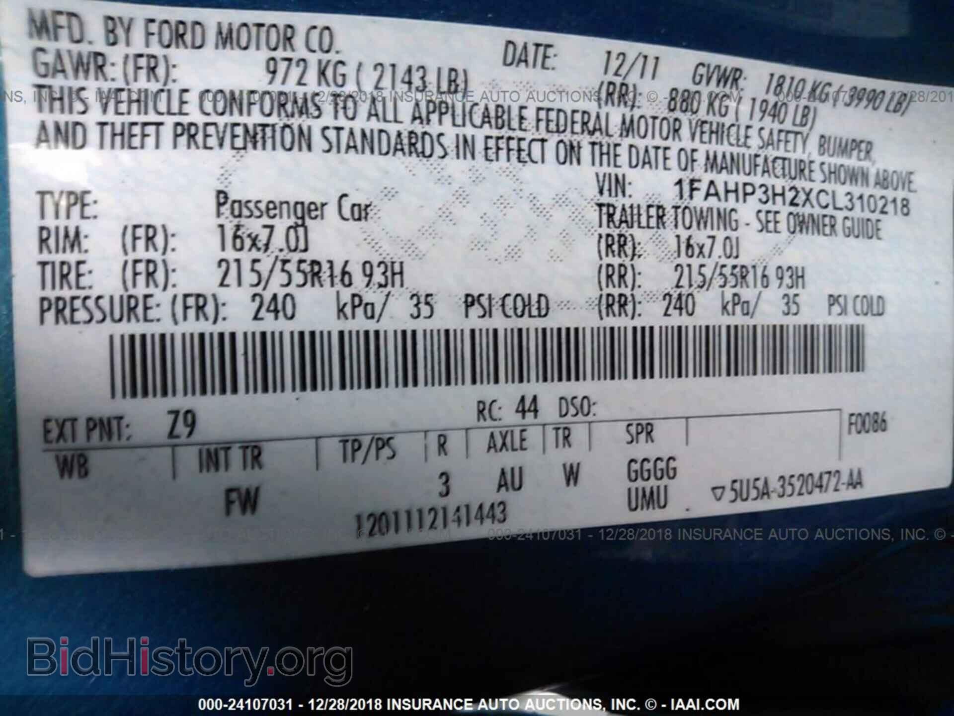 2012 FORD FOCUS - VIN: 1FAHP3H2XCL310218 - Photo 9