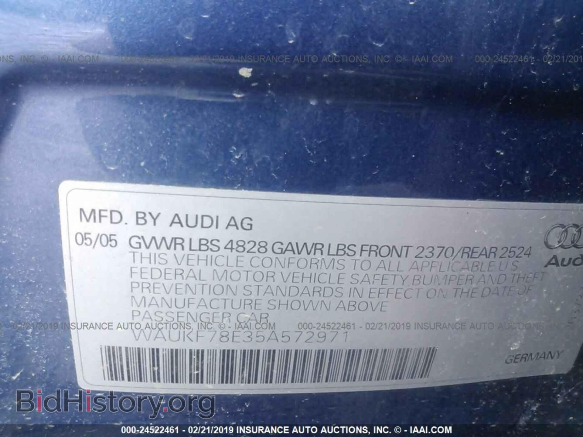 2005 AUDI A4 - VIN: WAUKF78E35A572971 - Фото 9