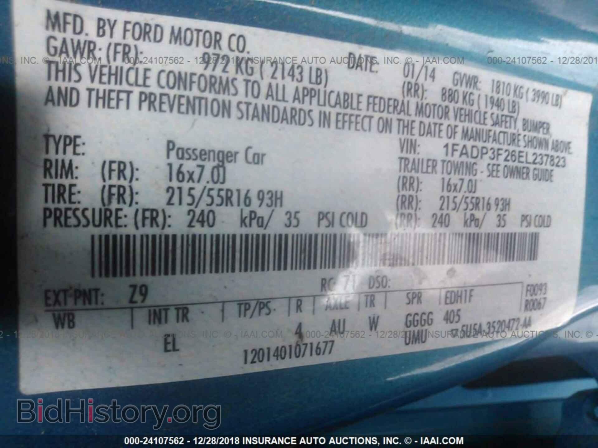 2014 FORD FOCUS - VIN: 1FADP3F26EL237823 - Фото 9