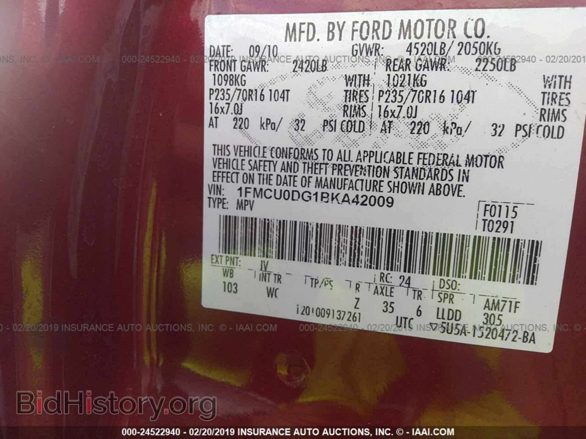 2011 FORD ESCAPE - VIN: 1FMCU0DG1BKA42009 - Photo 9