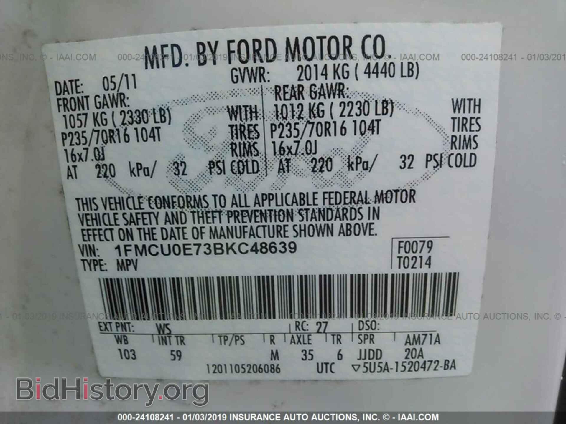 2011 FORD ESCAPE - VIN: 1FMCU0E73BKC48639 - Photo 9