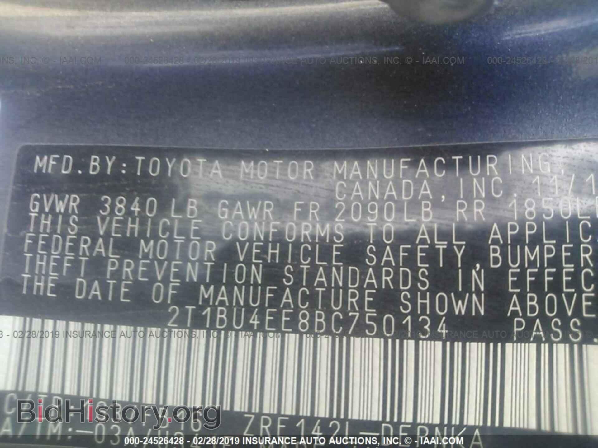 2011 TOYOTA COROLLA - VIN: 2T1BU4EE8BC750134 - Фото 9