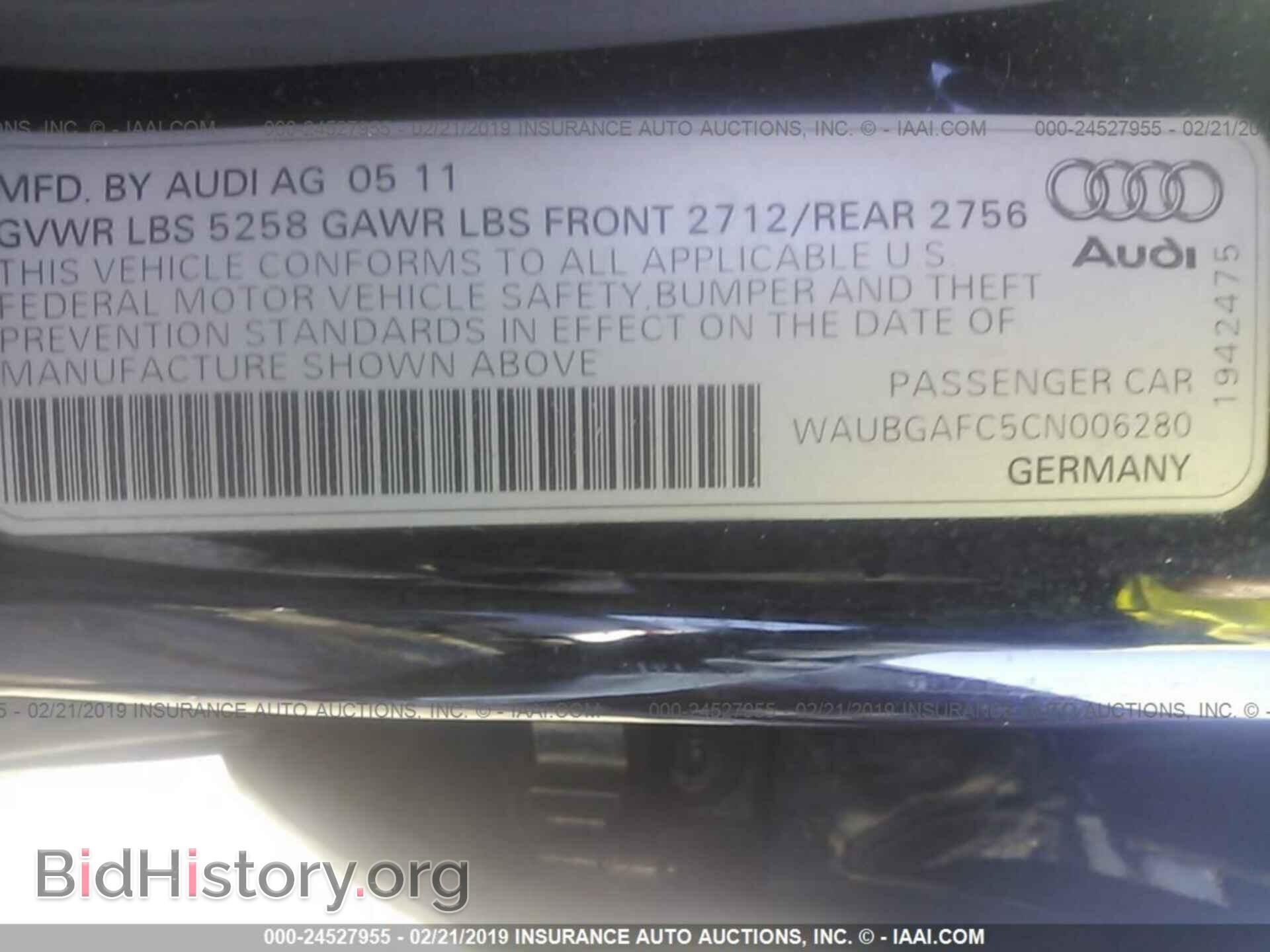 2012 AUDI A6 - VIN: WAUBGAFC5CN006280 - Фото 9