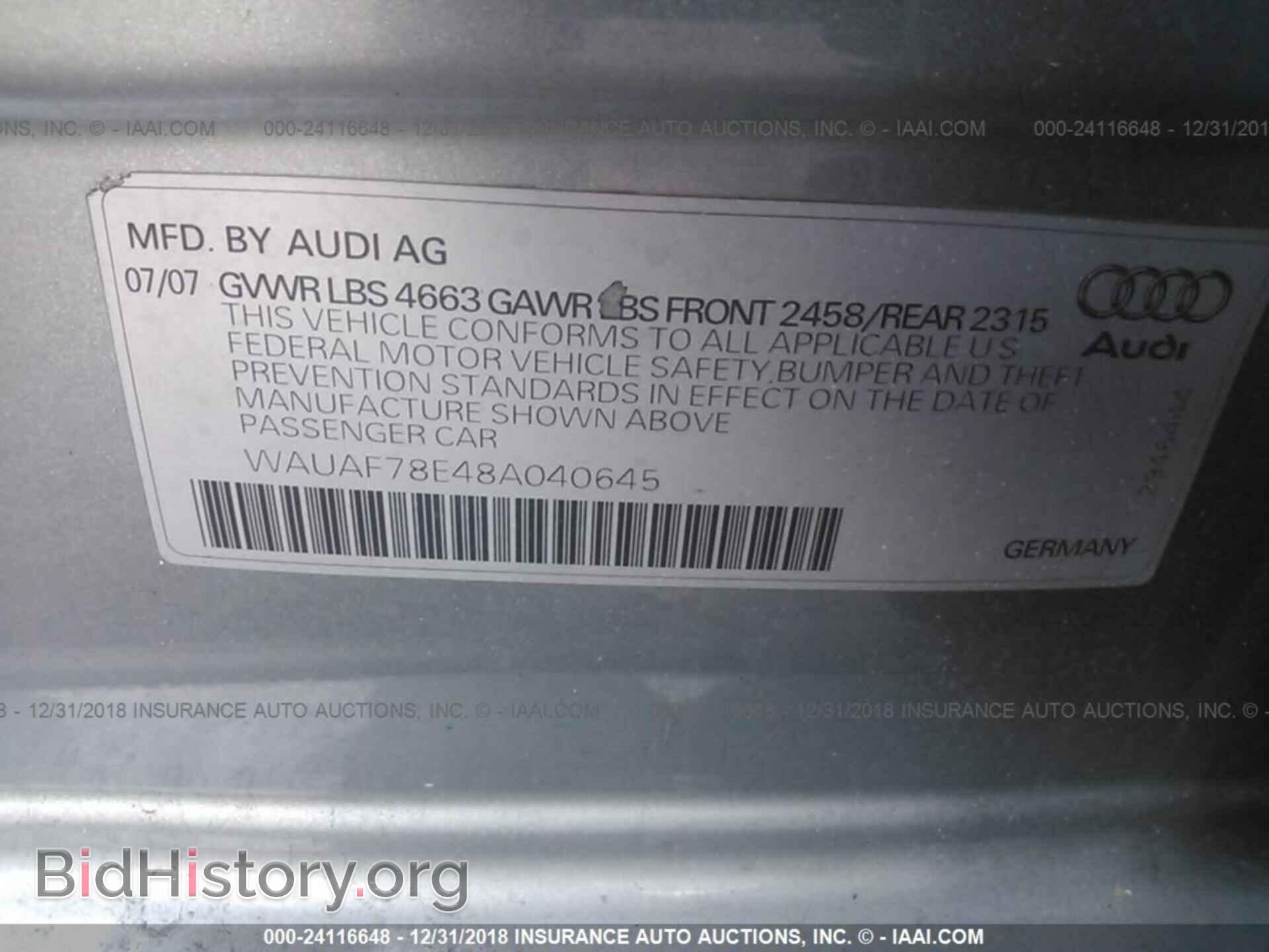 2008 AUDI A4 - VIN: WAUAF78E48A040645 - Photo 9