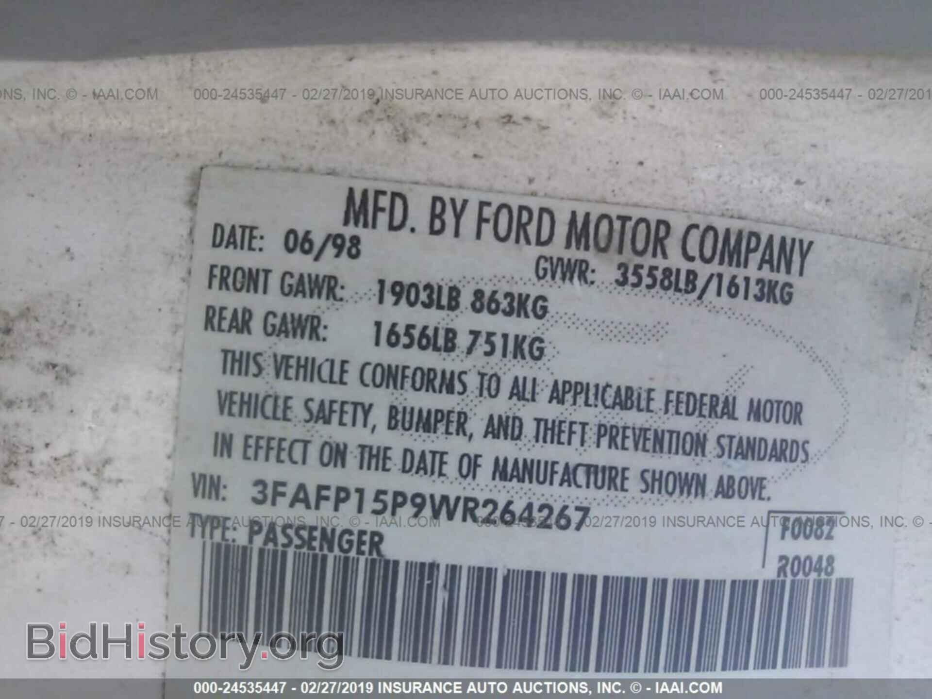 1998 FORD ESCORT - VIN: 3FAFP15P9WR264267 - Фото 9