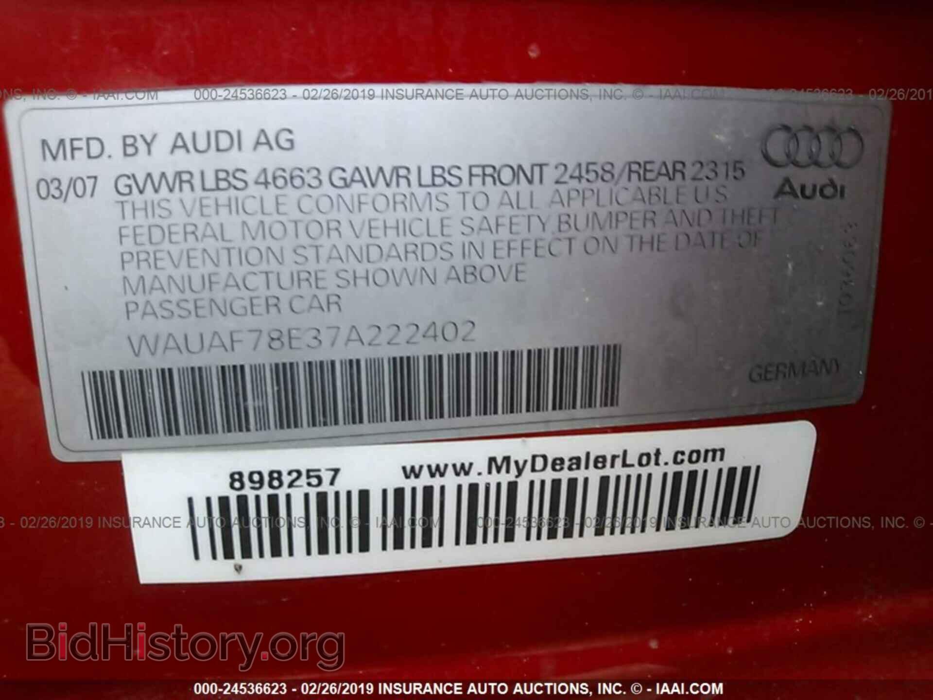 2007 AUDI A4 - VIN: WAUAF78E37A222402 - Фото 9