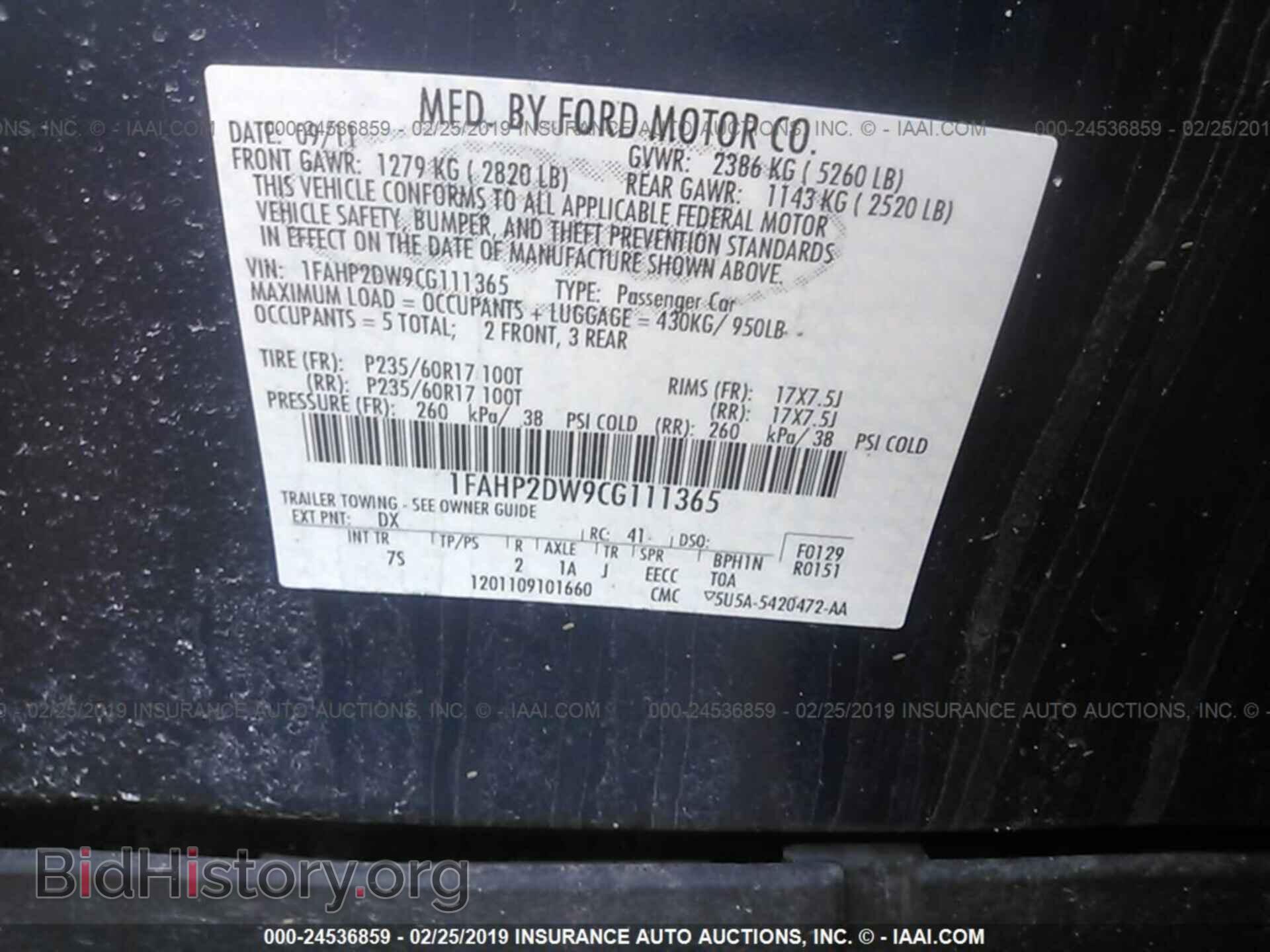 2012 FORD TAURUS - VIN: 1FAHP2DW9CG111365 - Фото 9