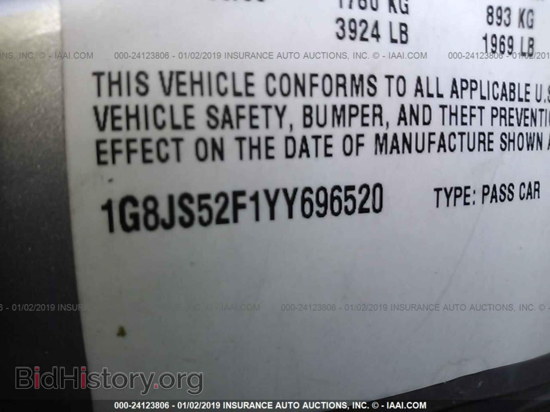 2000 SATURN LS - VIN: 1G8JS52F1YY696520 - Фото 9