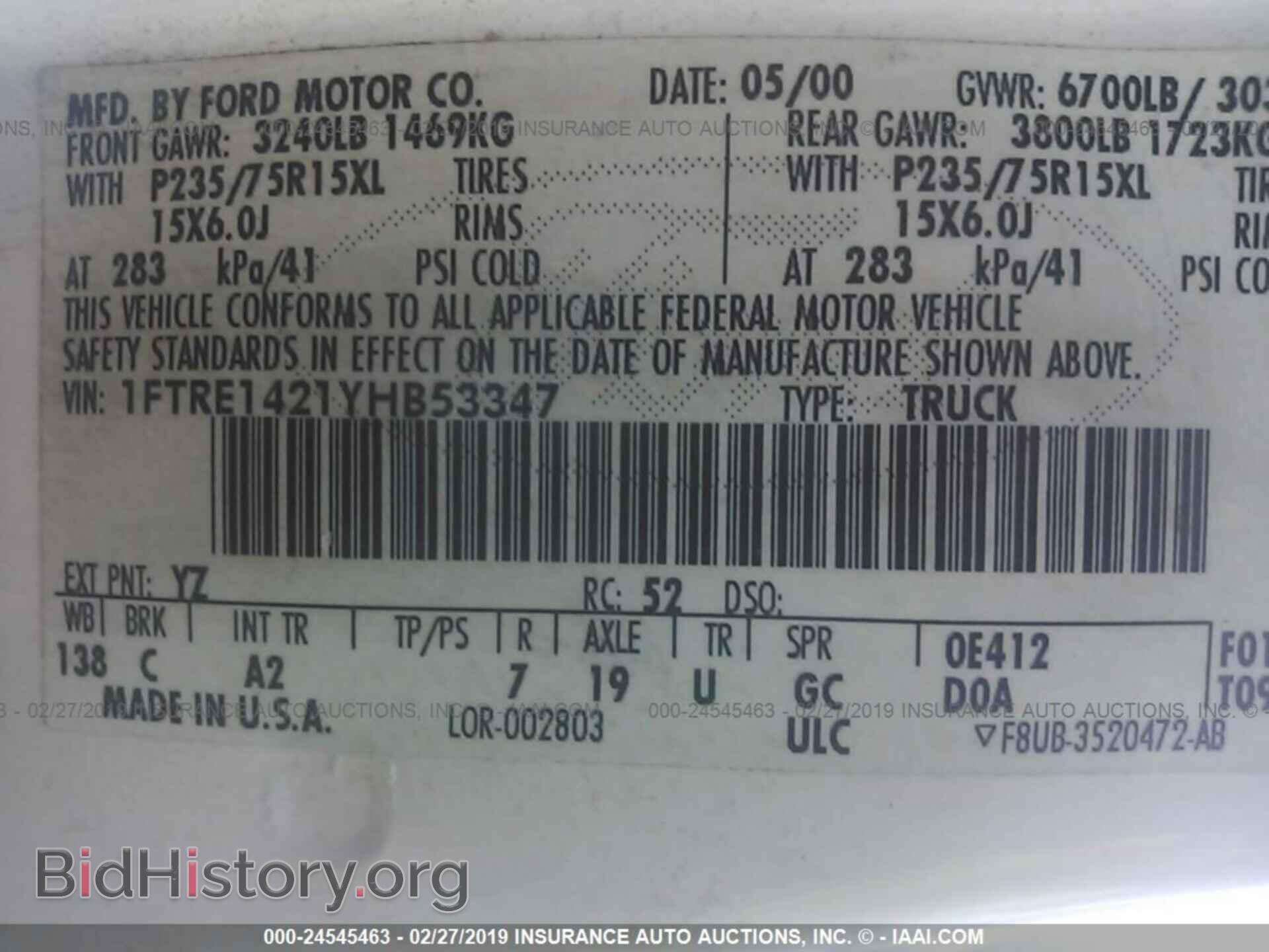 2000 FORD ECONOLINE - VIN: 1FTRE1421YHB53347 - Photo 9