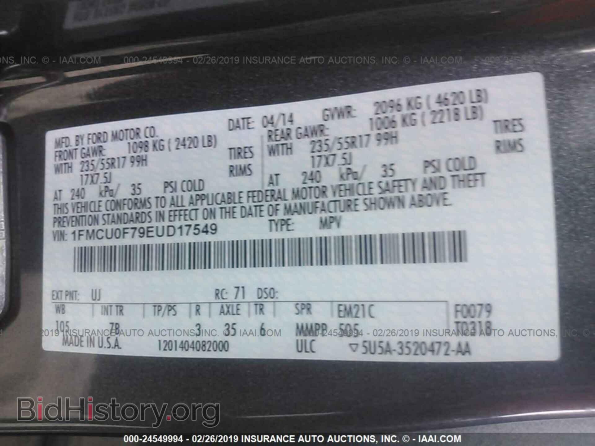 2014 FORD ESCAPE - VIN: 1FMCU0F79EUD17549 - Photo 9