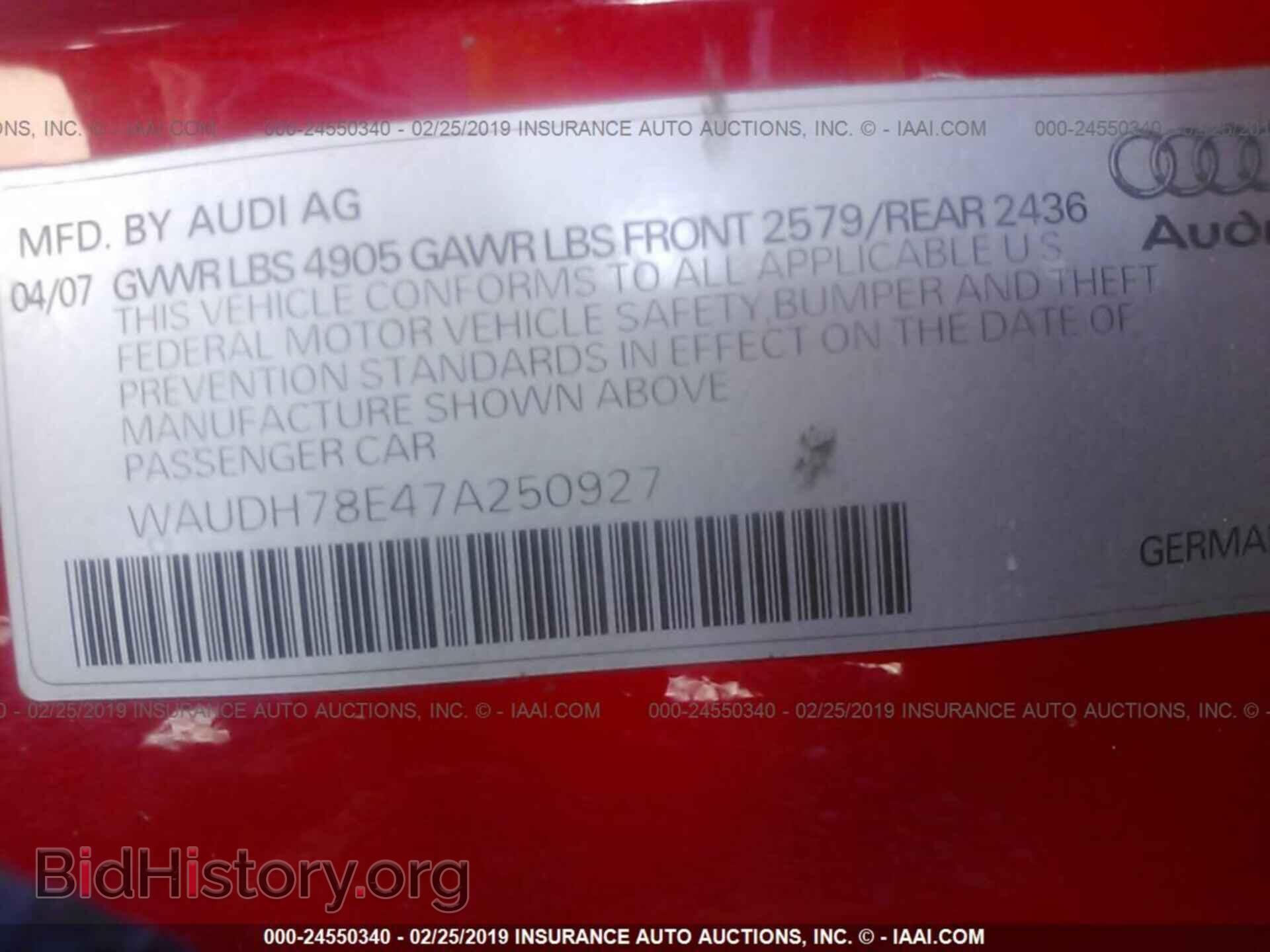 2007 AUDI A4 - VIN: WAUDH78E47A250927 - Photo 9
