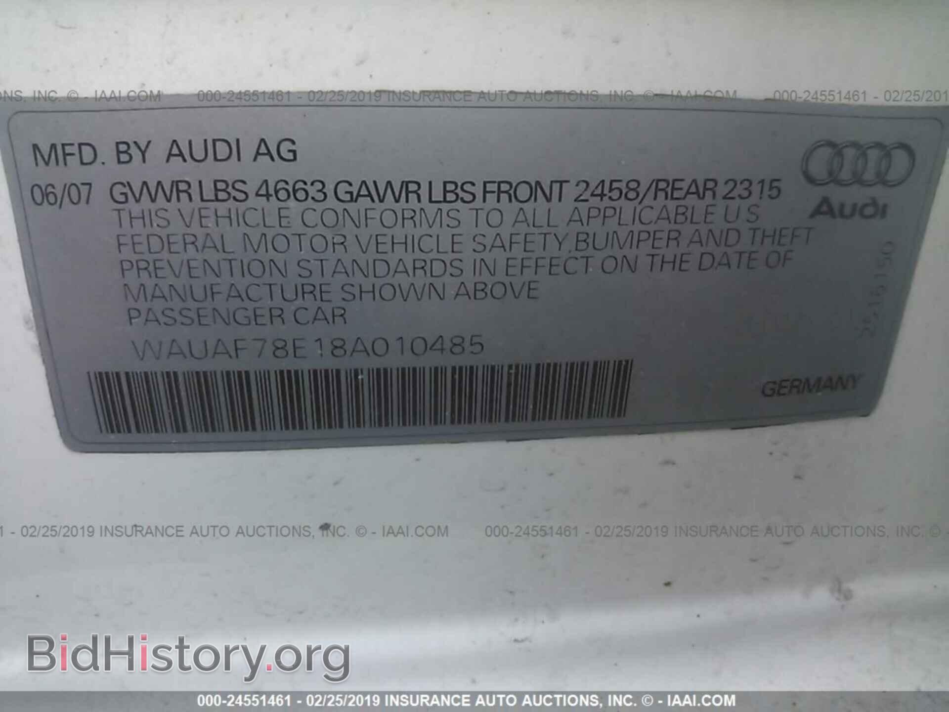 2008 AUDI A4 - VIN: WAUAF78E18A010485 - Фото 9