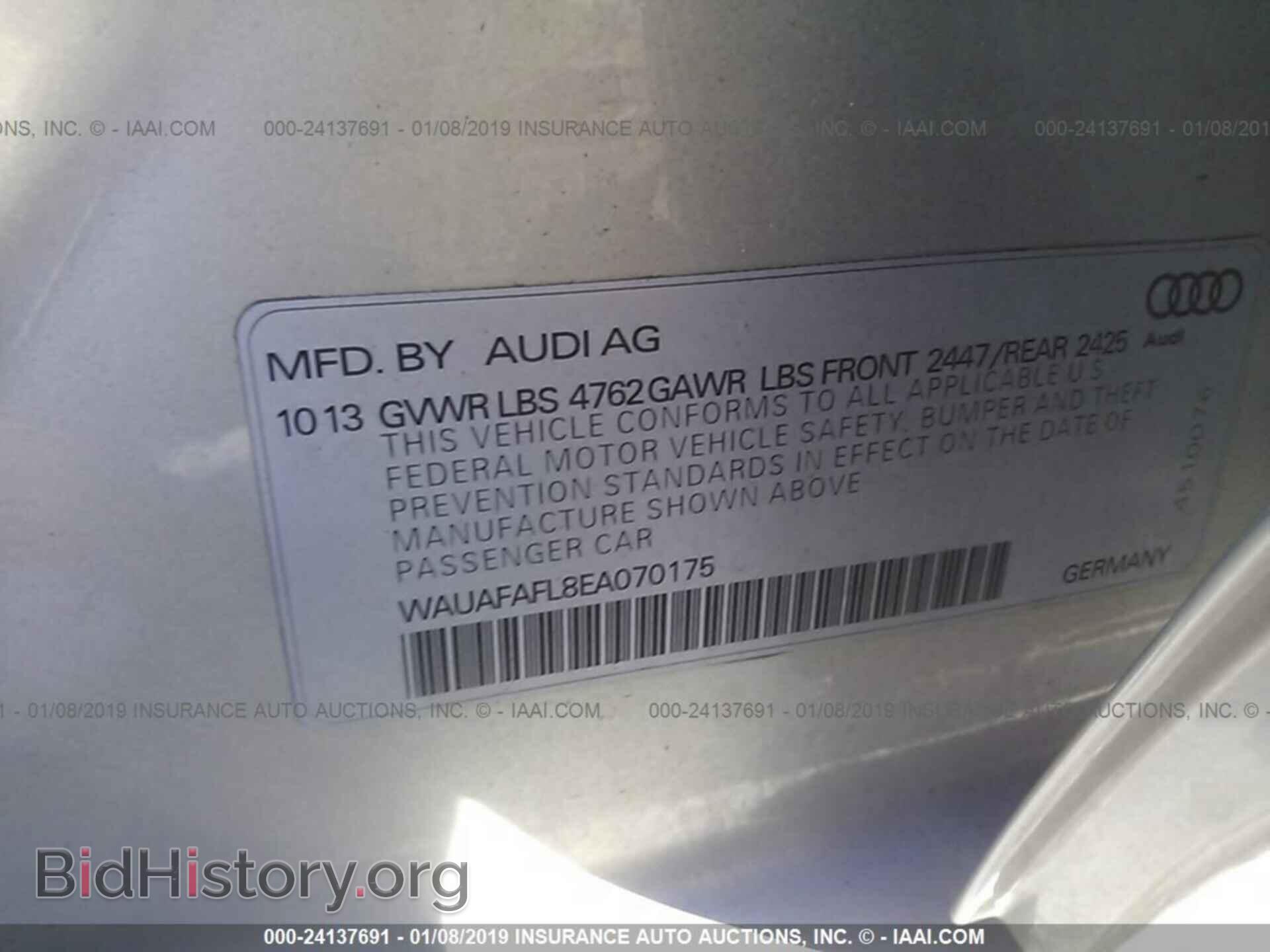2014 AUDI A4 - VIN: WAUAFAFL8EA070175 - Фото 9