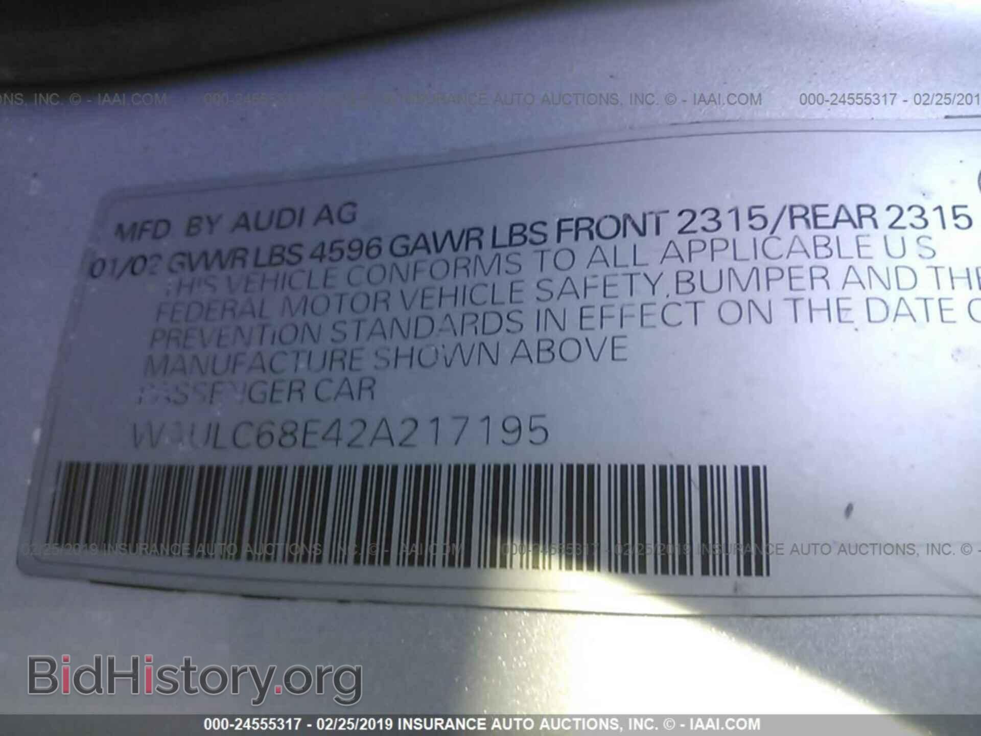 2002 AUDI A4 - VIN: WAULC68E42A217195 - Фото 9
