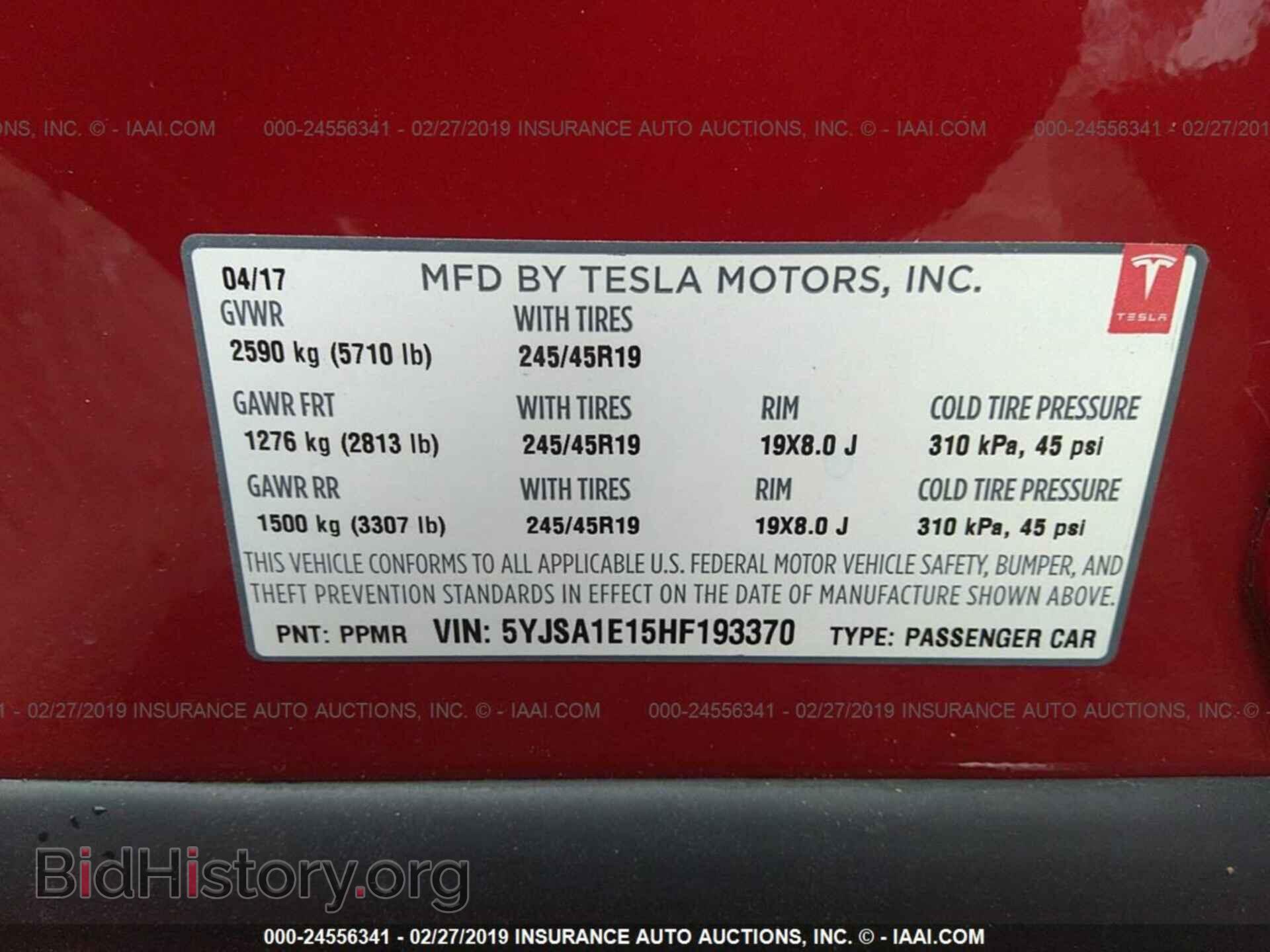 2017 TESLA MODEL S - VIN: 5YJSA1E15HF193370 - Photo 9