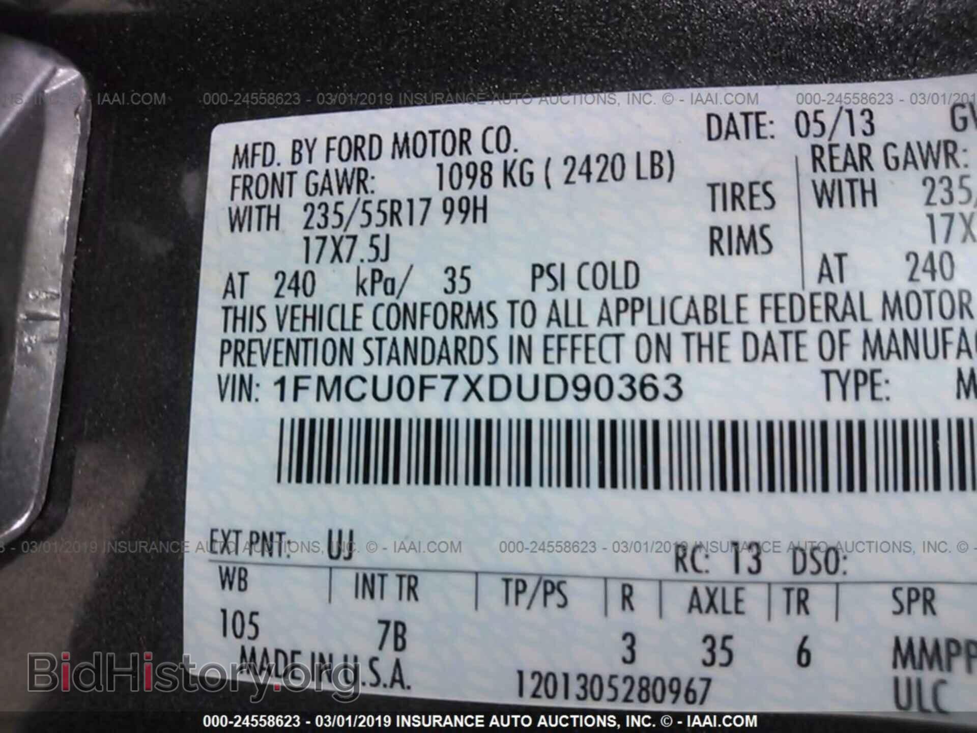 2013 FORD ESCAPE - VIN: 1FMCU0F7XDUD90363 - Фото 9