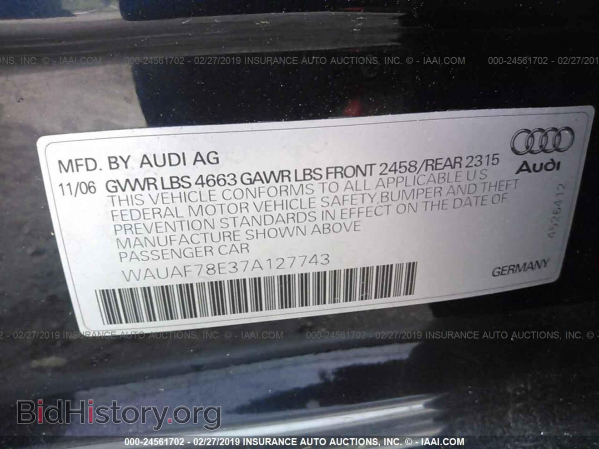 2007 AUDI A4 - VIN: WAUAF78E37A127743 - Фото 9