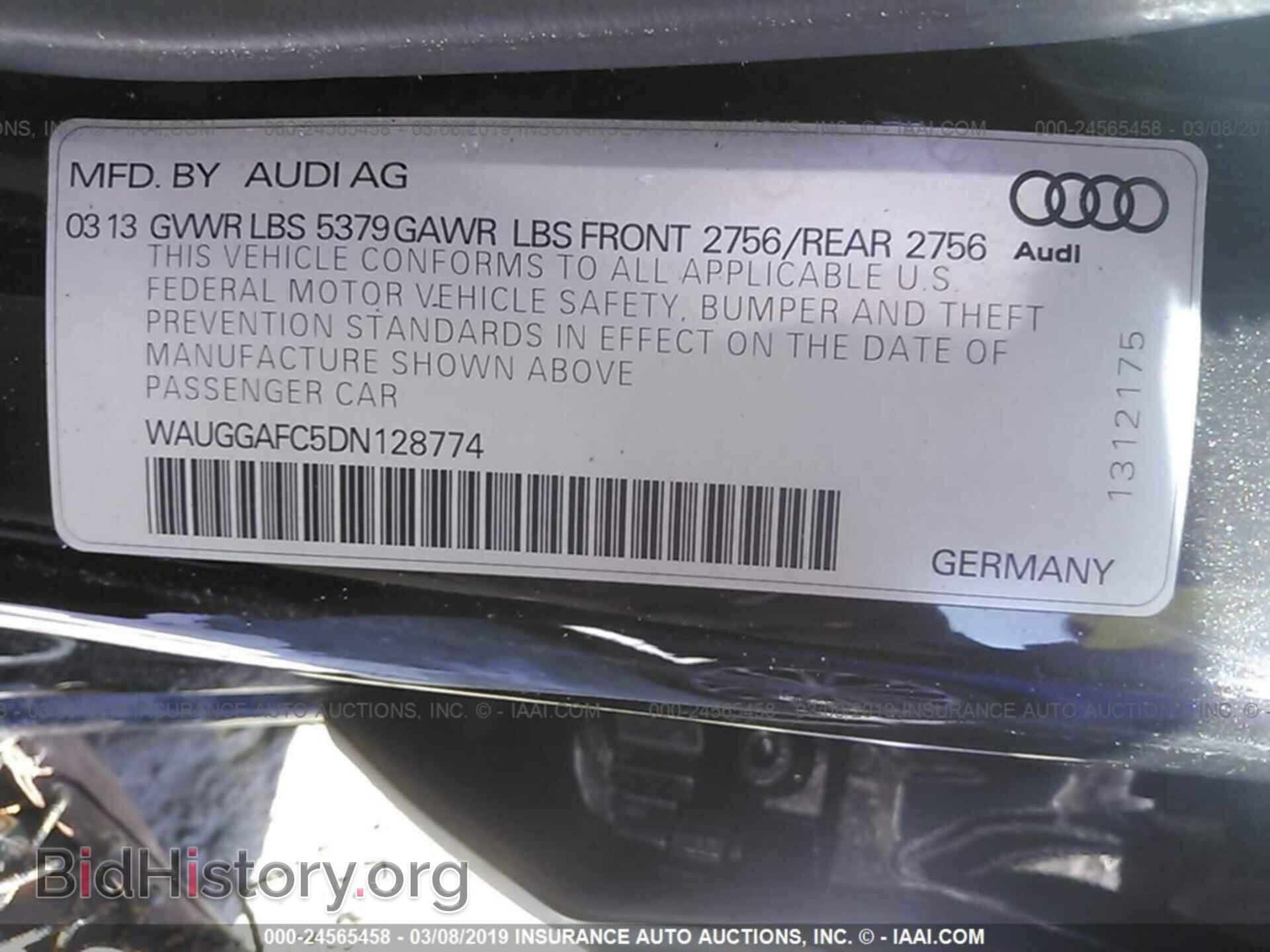 2013 AUDI A6 - VIN: WAUGGAFC5DN128774 - Фото 9