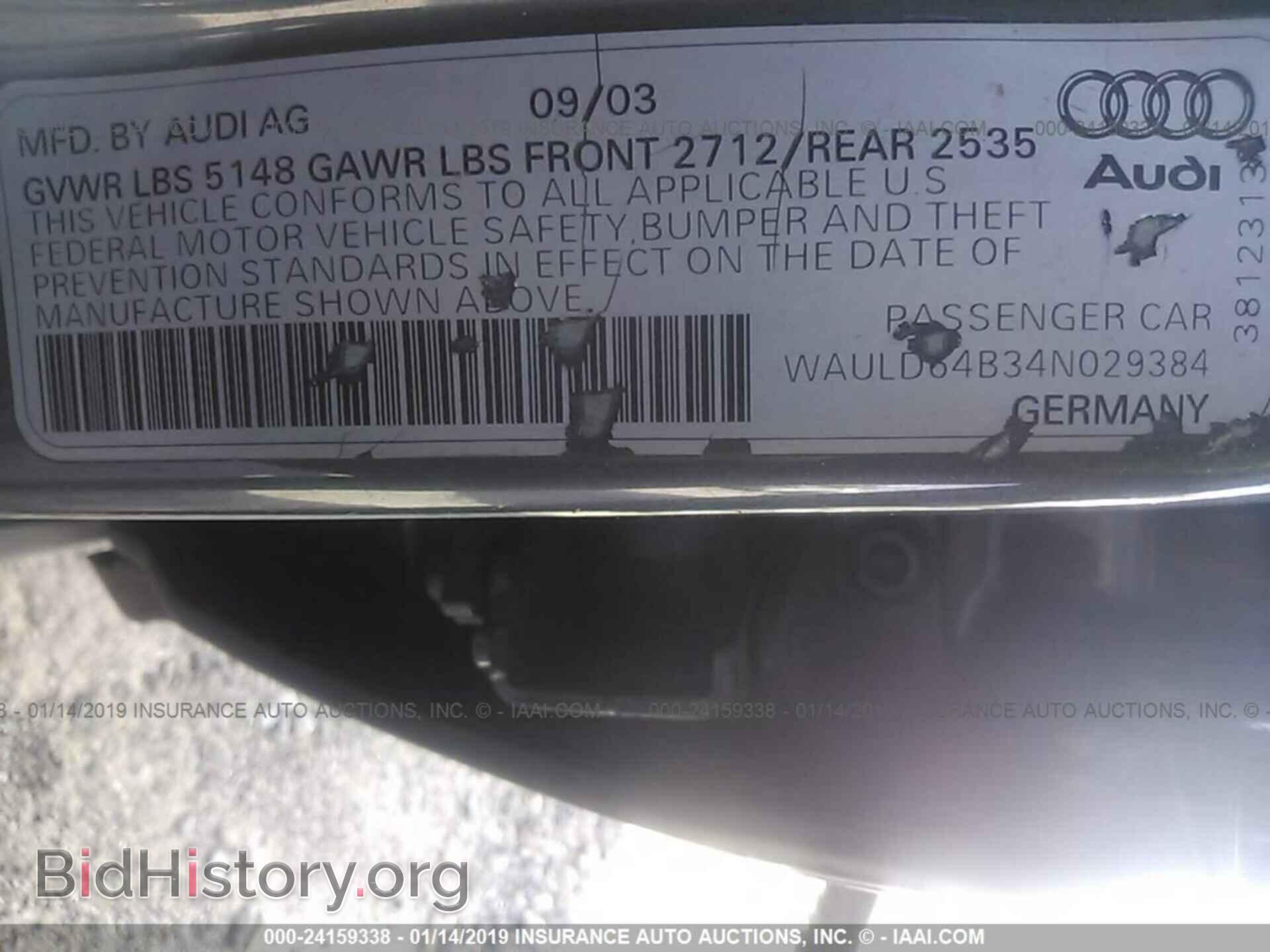 2004 AUDI A6 - VIN: WAULD64B34N029384 - Фото 9