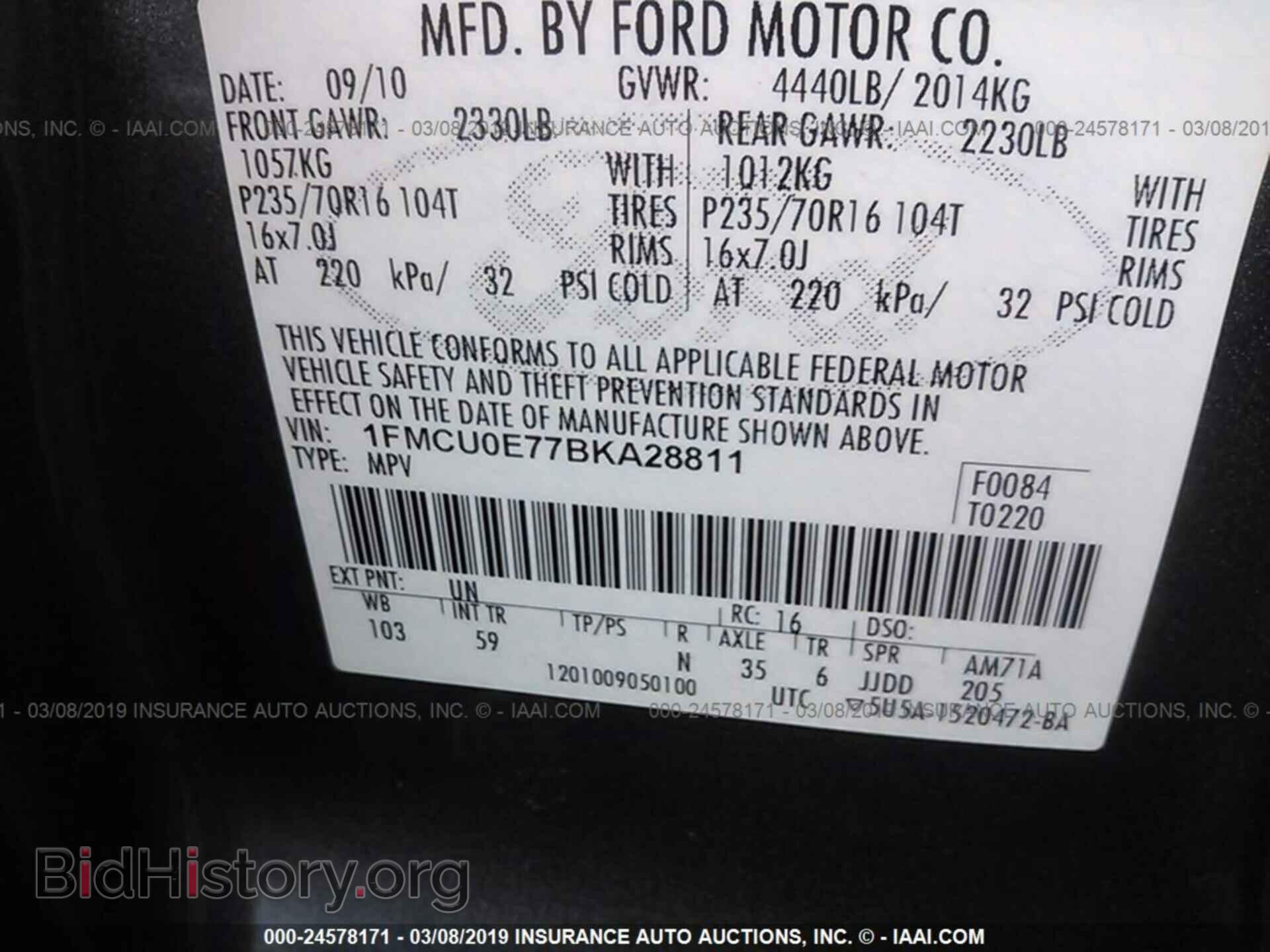 2011 FORD ESCAPE - VIN: 1FMCU0E77BKA28811 - Photo 9