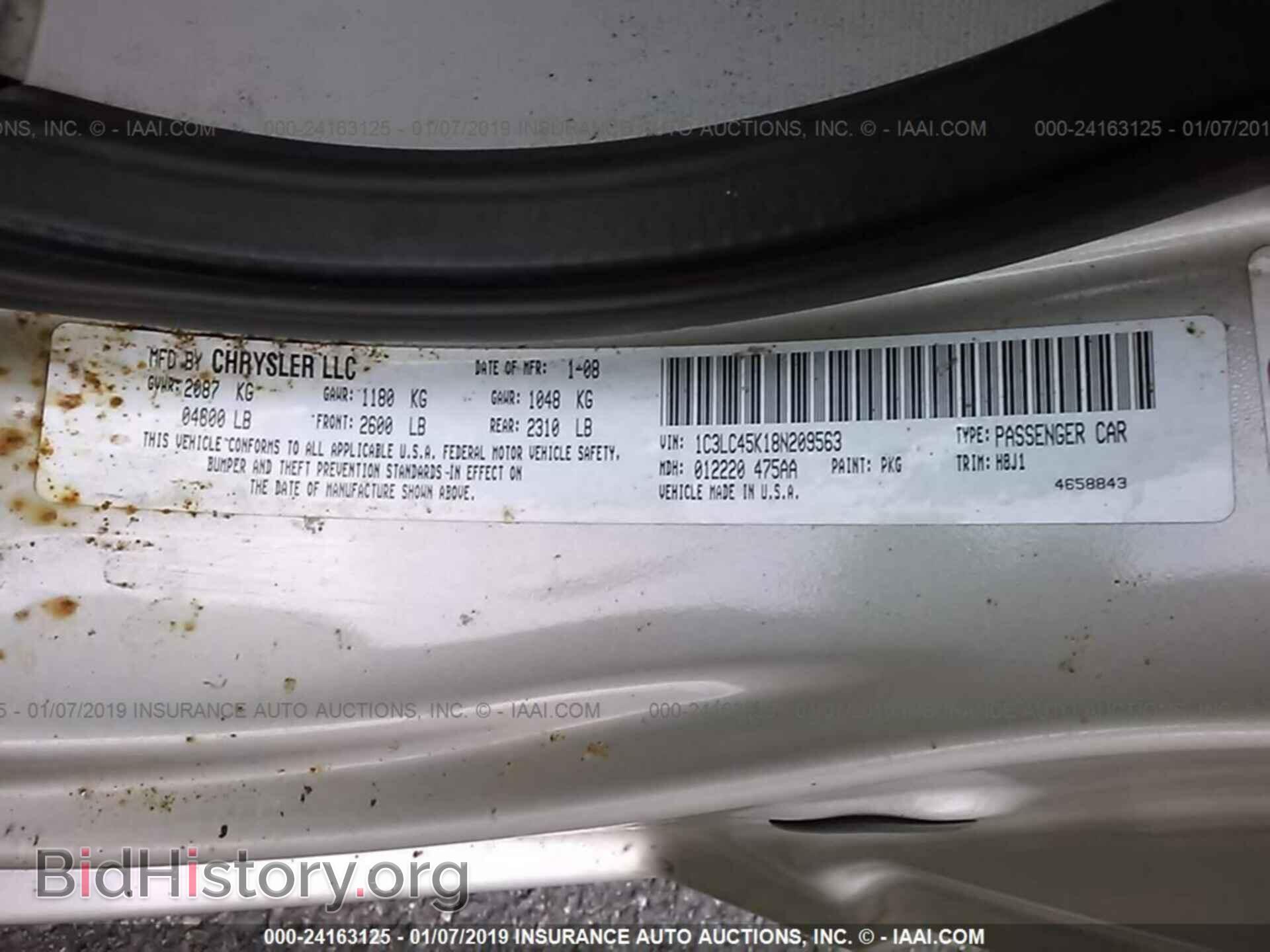2008 CHRYSLER SEBRING - VIN: 1C3LC45K18N209563 - Фото 9