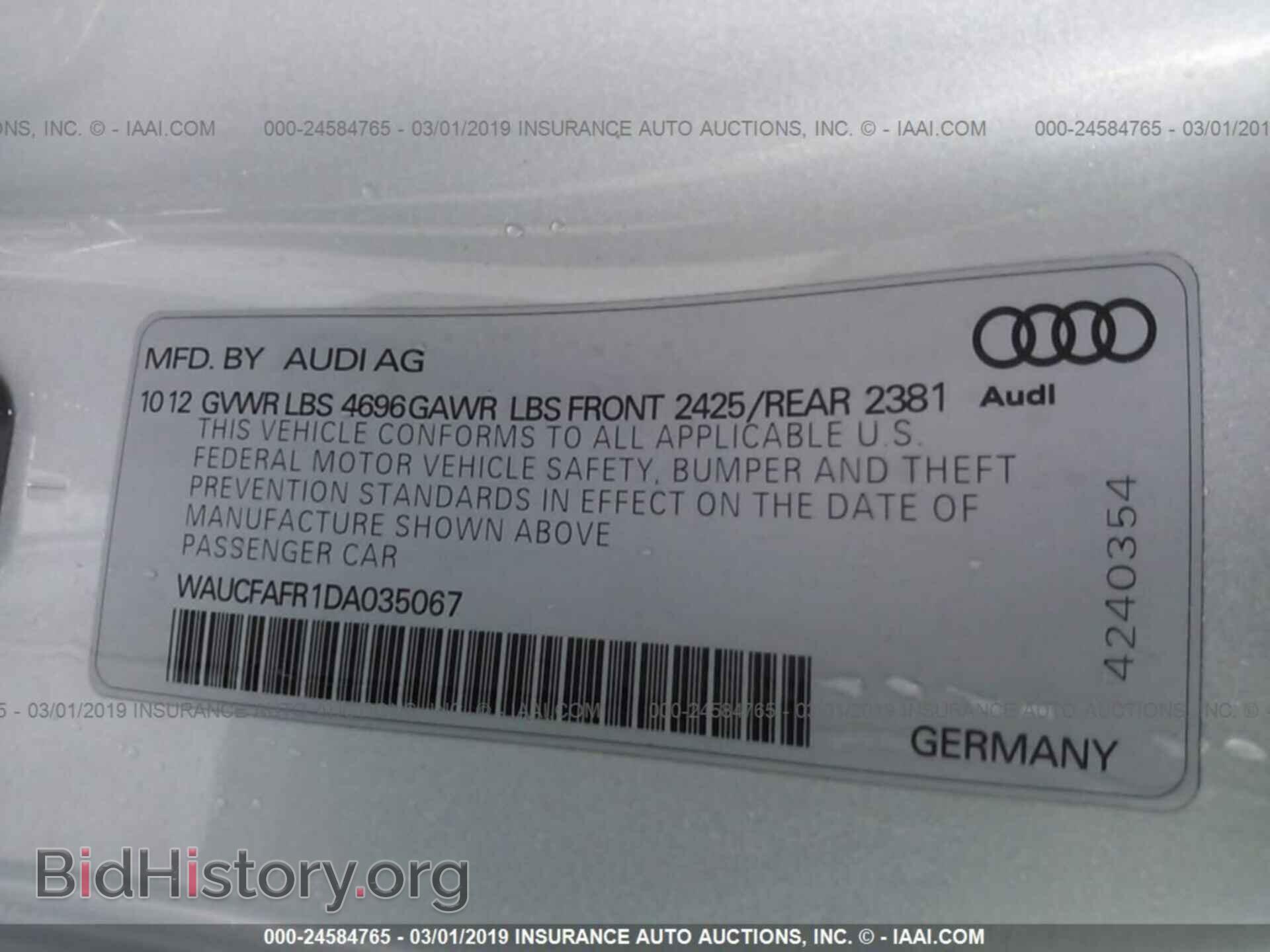 2013 AUDI A5 - VIN: WAUCFAFR1DA035067 - Фото 9