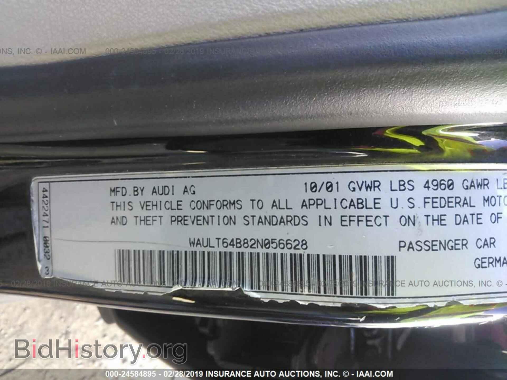 2002 AUDI A6 - VIN: WAULT64B82N056628 - Фото 9