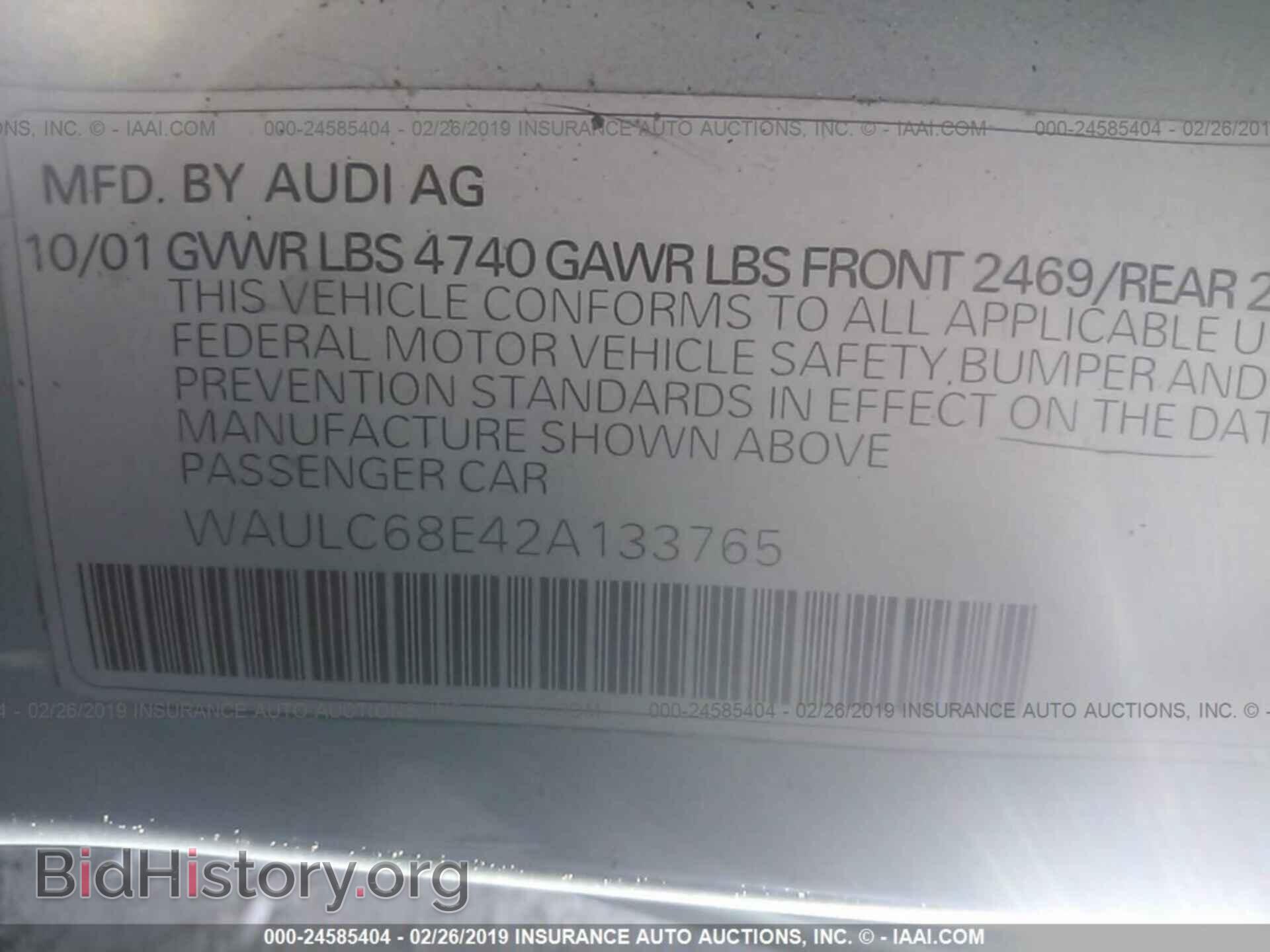 2002 AUDI A4 - VIN: WAULC68E42A133765 - Photo 9