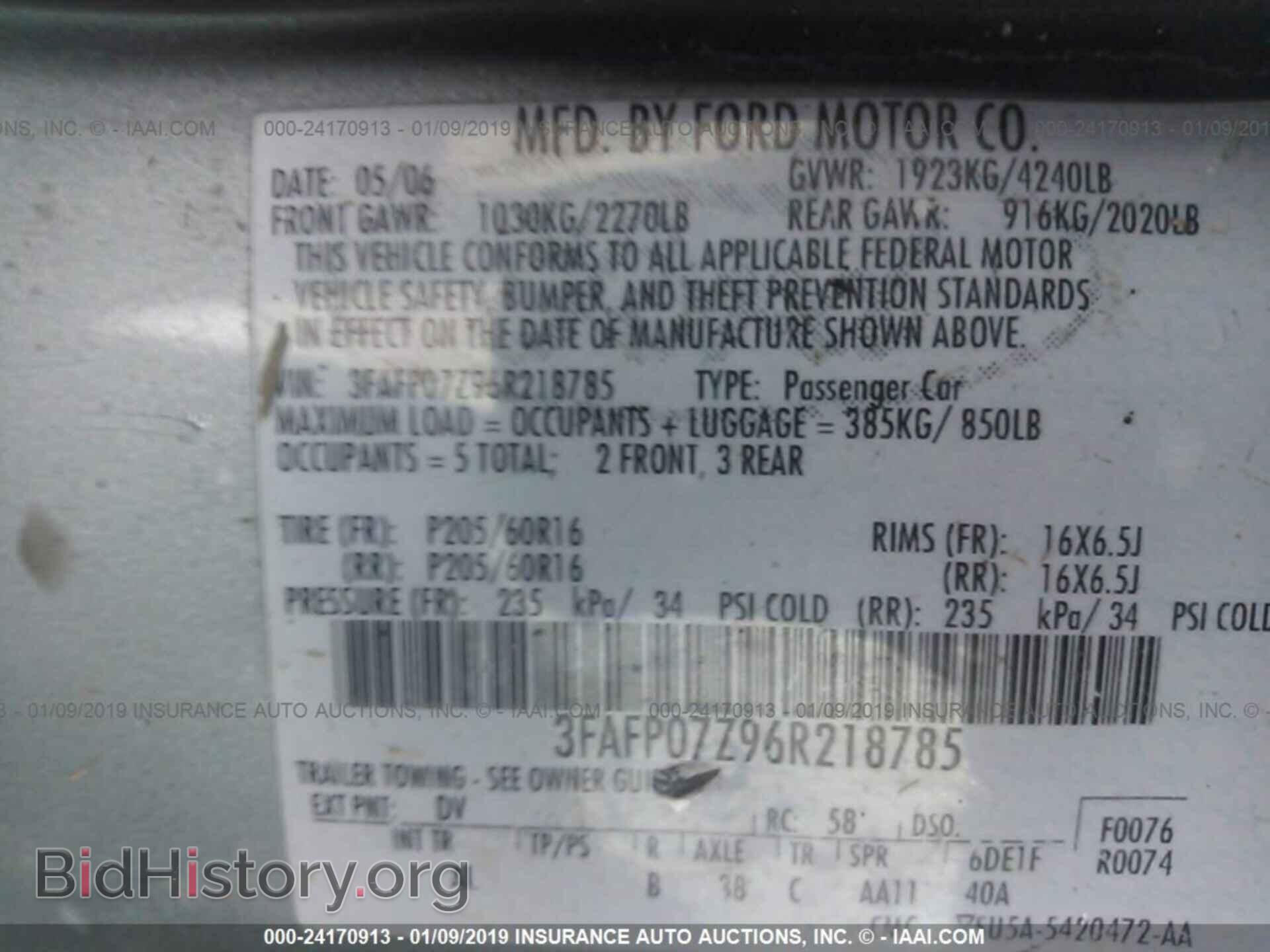 2006 FORD FUSION - VIN: 3FAFP07Z96R218785 - Фото 9
