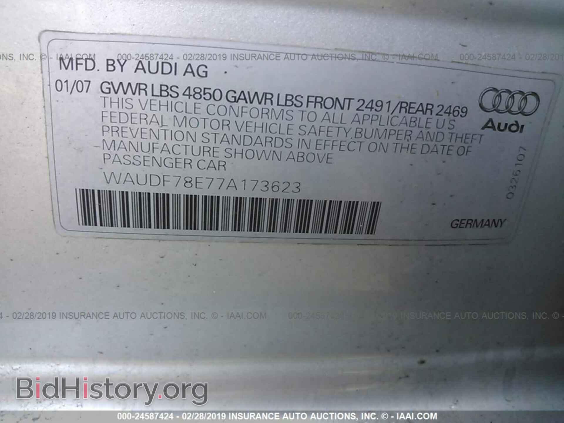 2007 AUDI A4 - VIN: WAUDF78E77A173623 - Фото 9